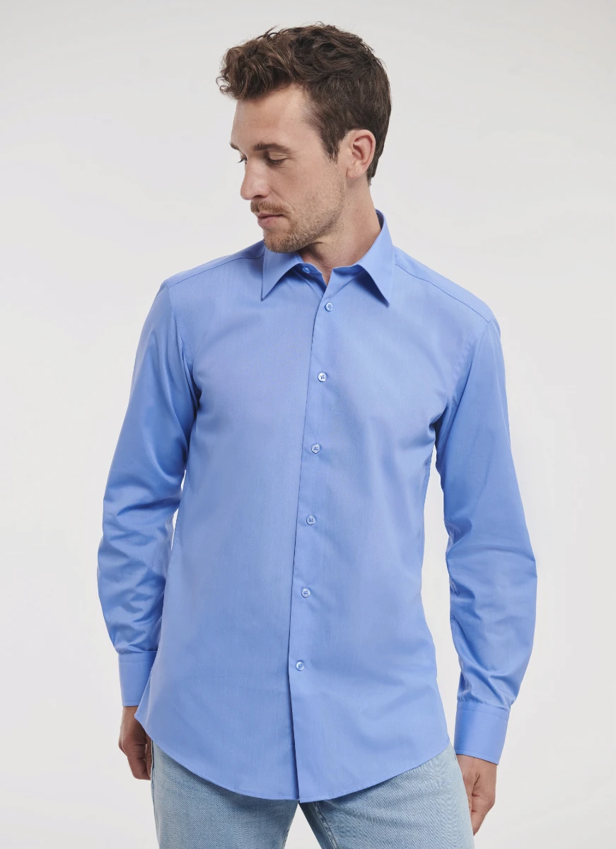 Russell Mens Poly-Cotton Tailored Longsleeve Poplin Shirt