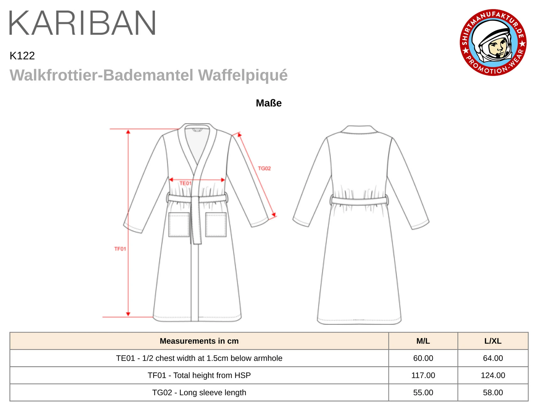 Kariban Walkfrottier-Bademantel Waffelpiquè