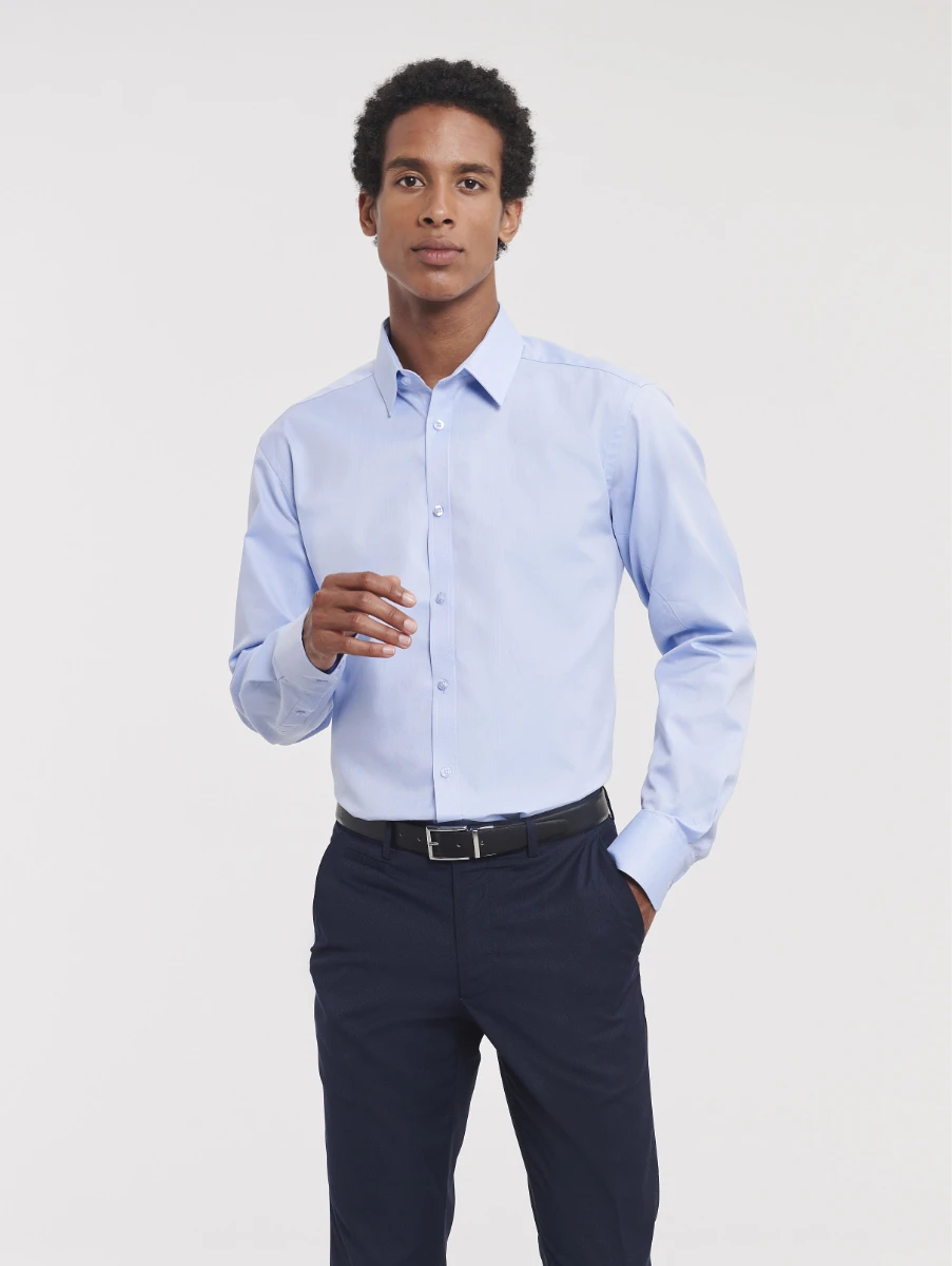 Russell Mens Longsleeve Herringbone Shirt