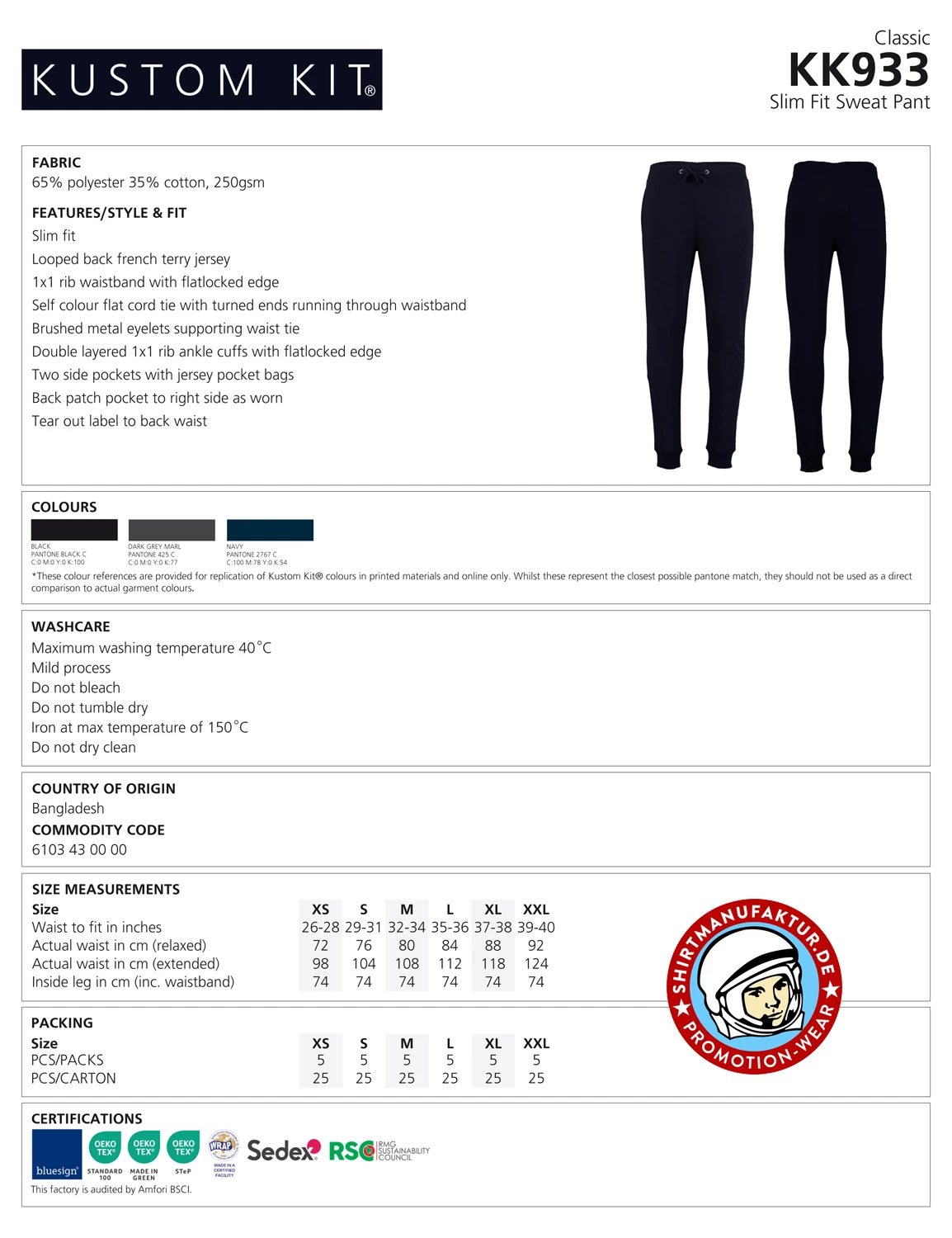 Kustom Kit Slim Fit Sweat Pant