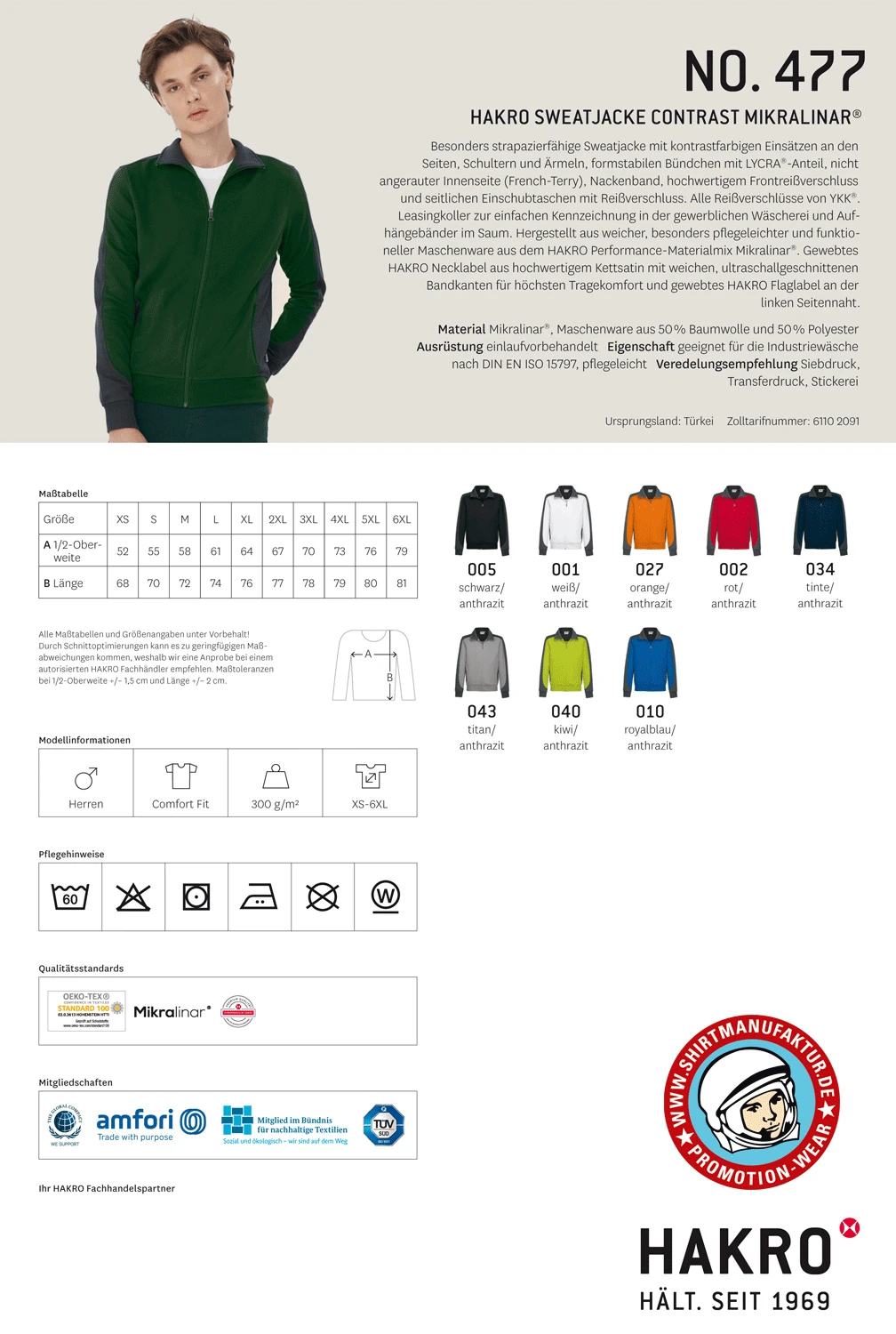 Hakro Sweatjacke Contrast Mikralinar 
