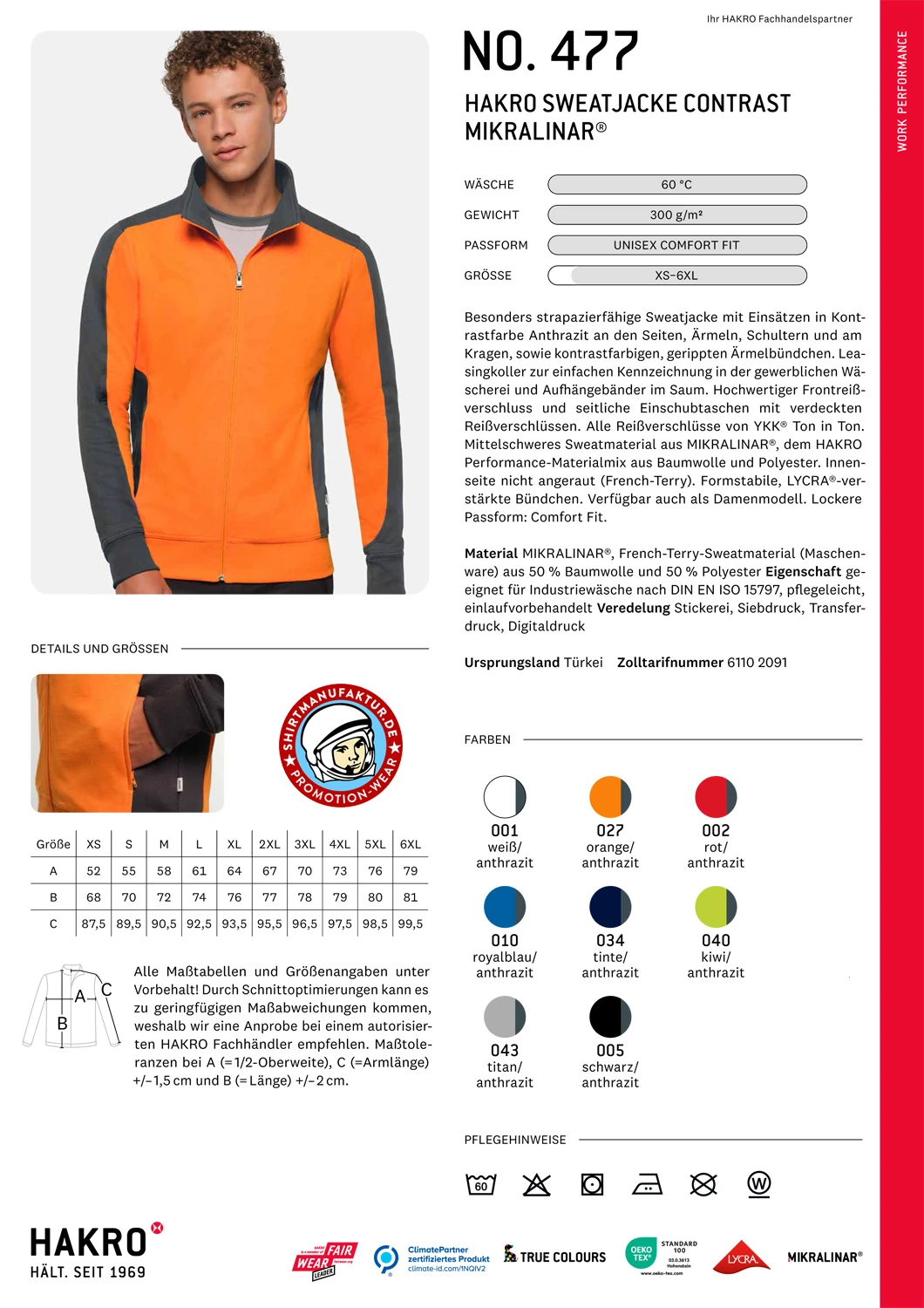 Hakro Sweatjacke Contrast Mikralinar 