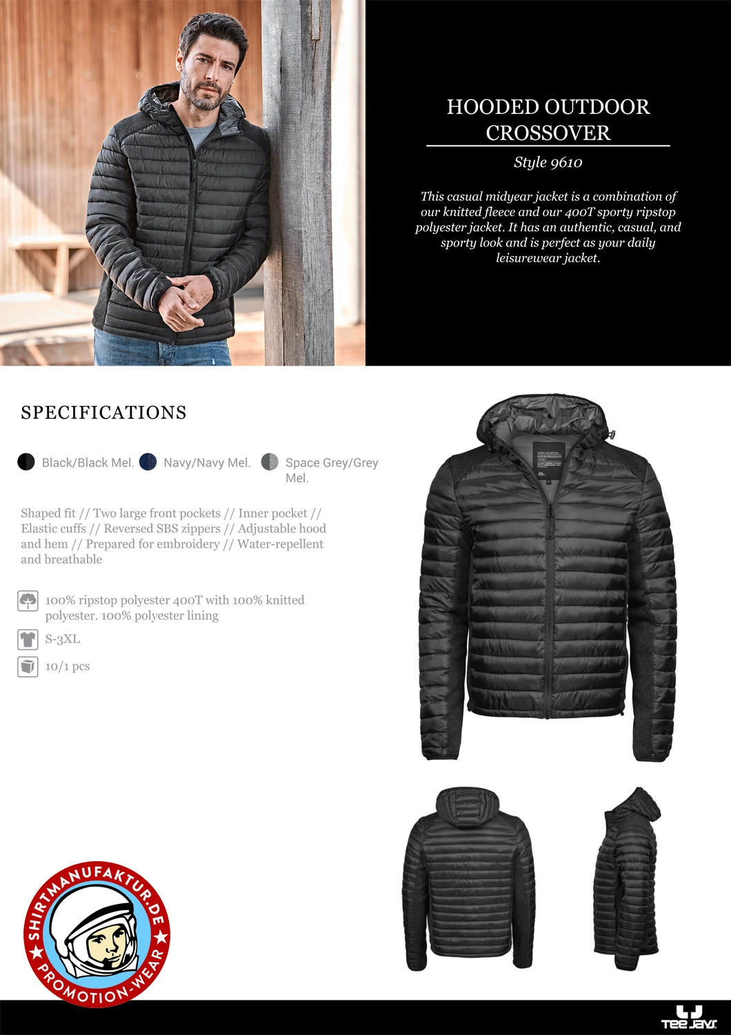 Tee Jays Mens Hooded Outdoor Crossover Jacket
