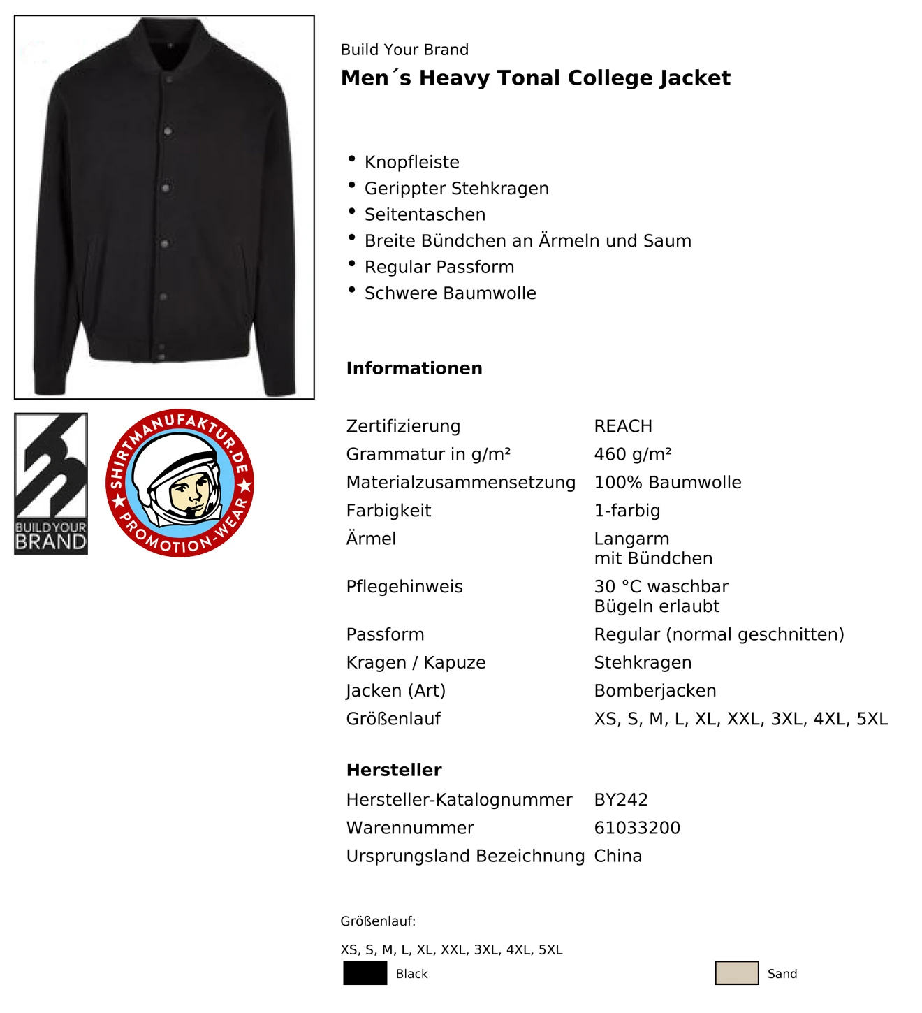 Build Your Brand Heavy Tonal College Jacket