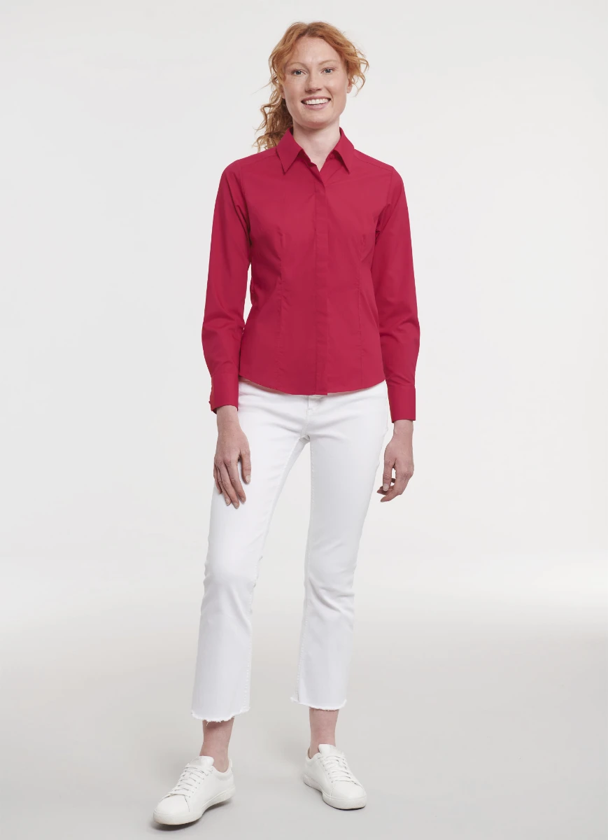 Russell Ladies Poly-Cotton Fitted Longsleeve Poplin Blouse