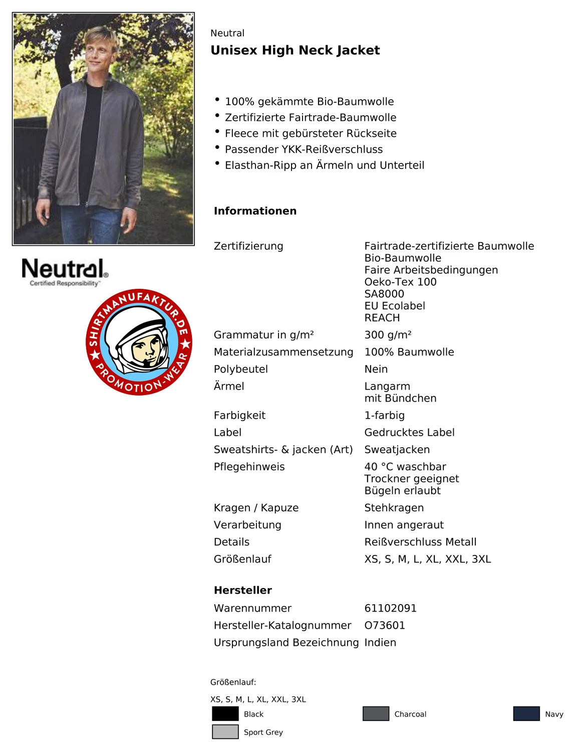 Neutral Unisex High Neck Jacket