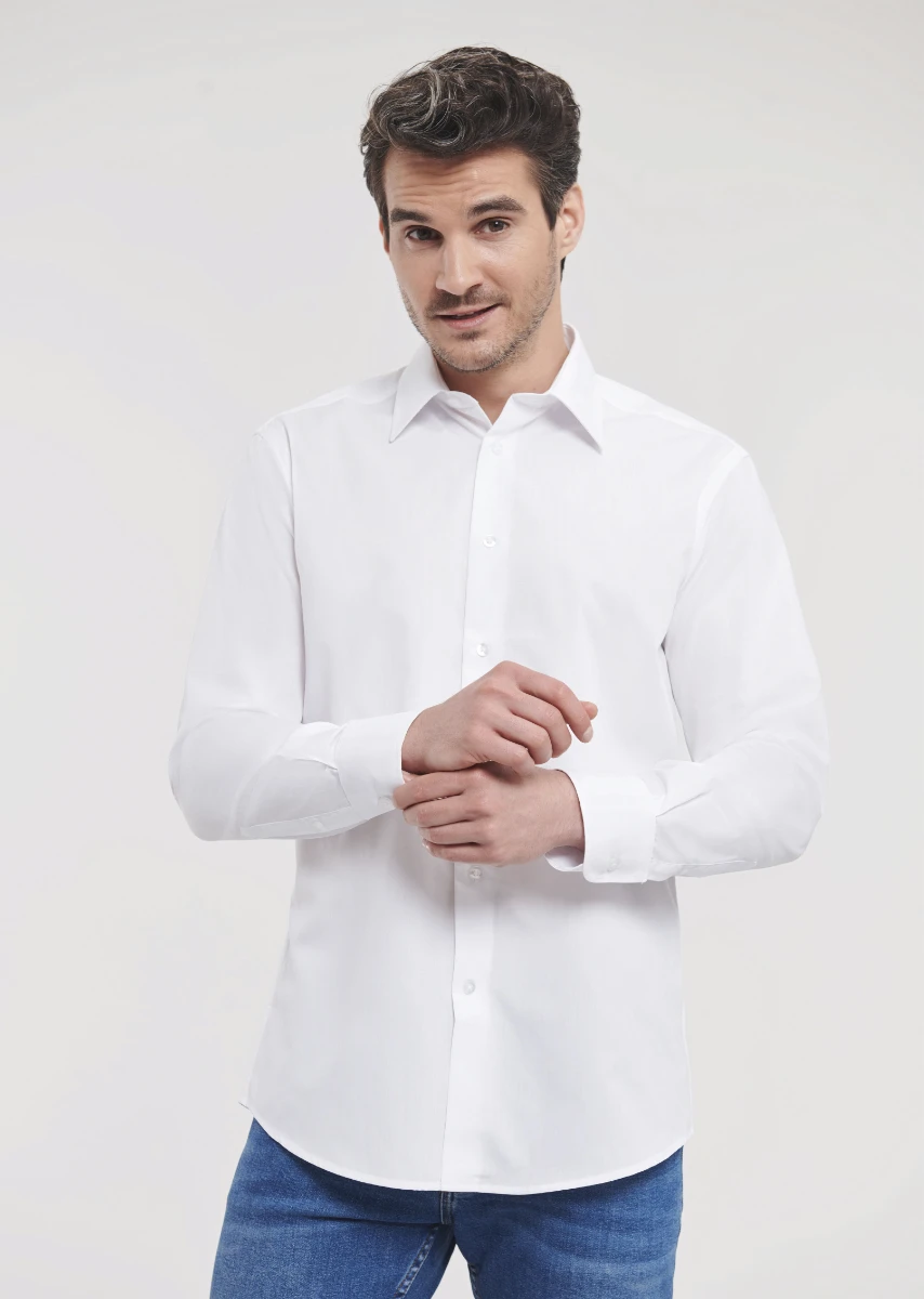 Russell Mens Poly-Cotton Tailored Longsleeve Poplin Shirt