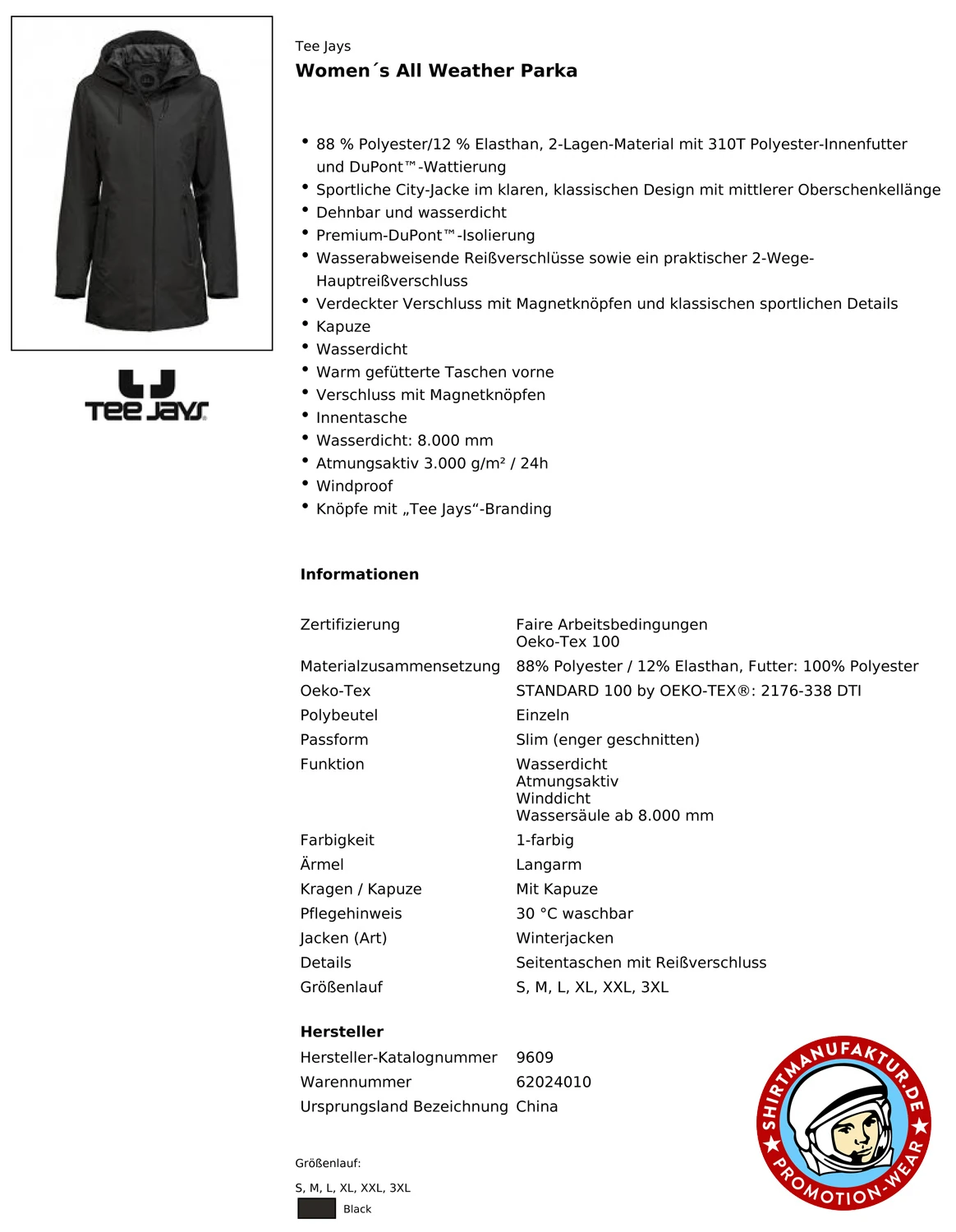Tee Jays Womens All Weather Parka