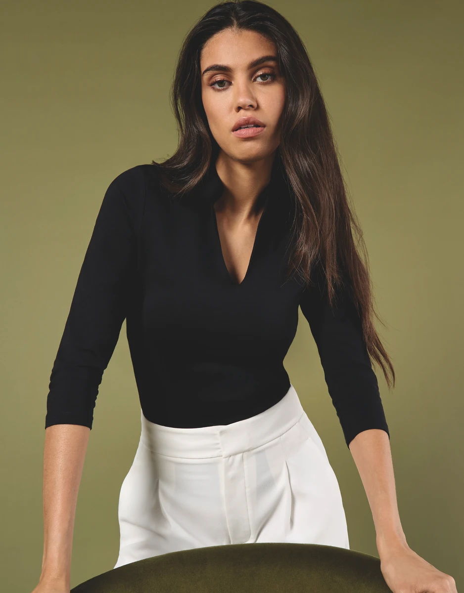 Kustom Kit Womens Mandarin Collar Top 3/4 Sleeve