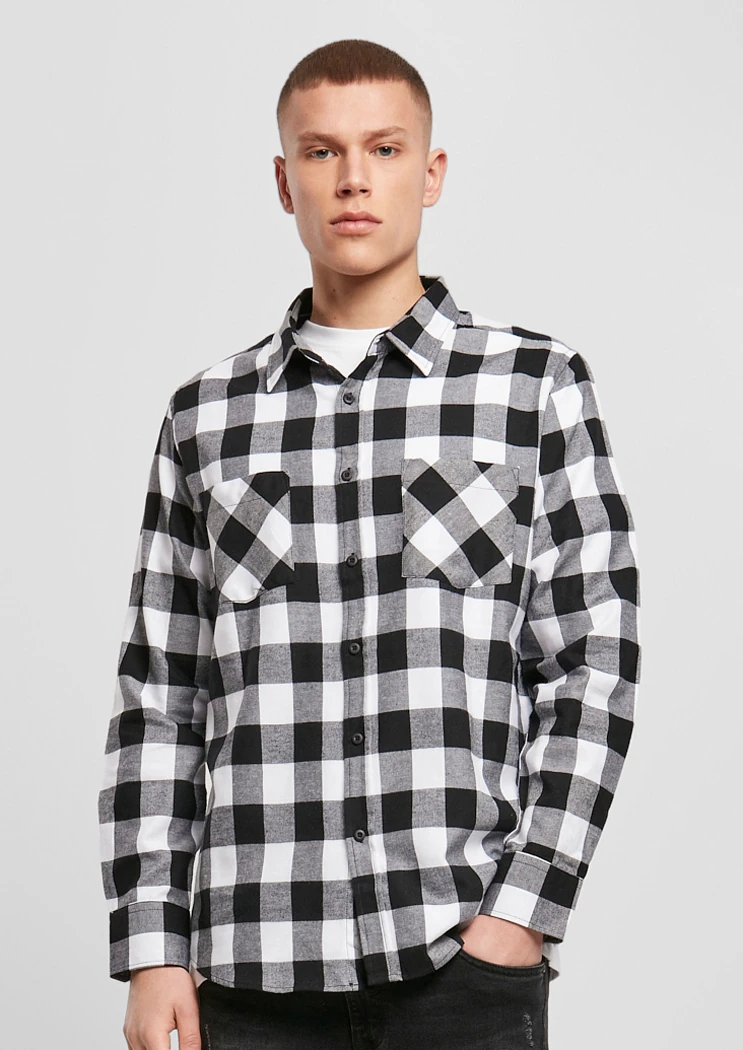 Build Your Brand, Checked Flanell Shirt BY031, schwarz/weiss