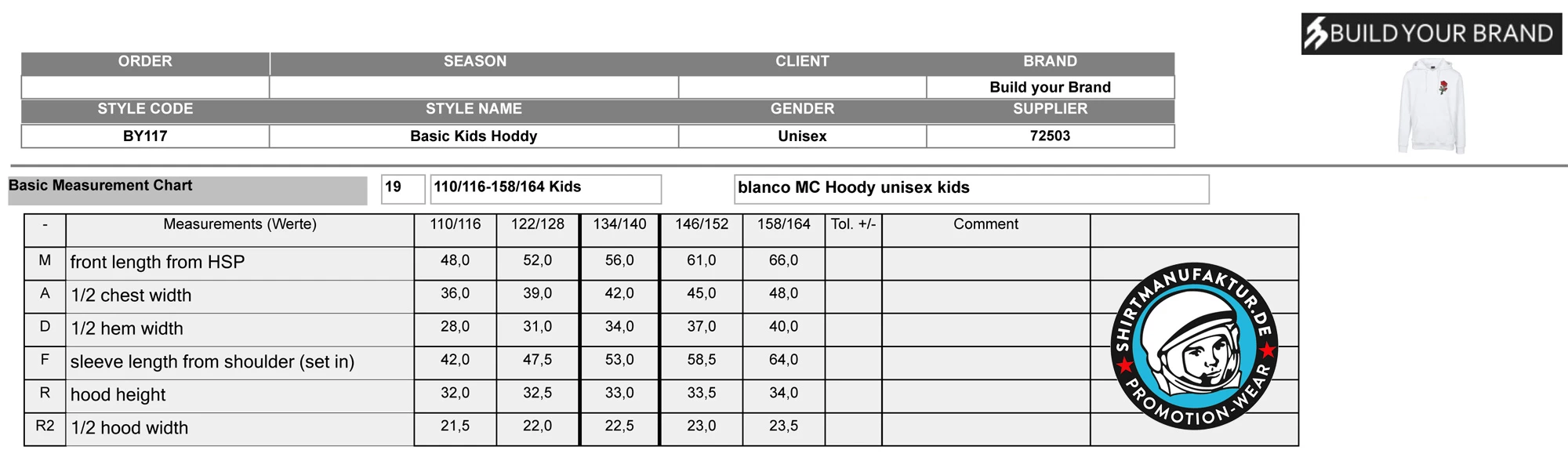 Build Your Brand Kids Basic Hoody