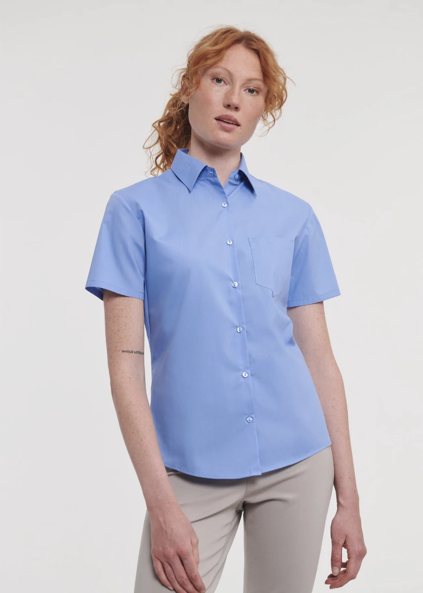 Russell Ladies Short Sleeve Poly-Cotton Poplin Blouse