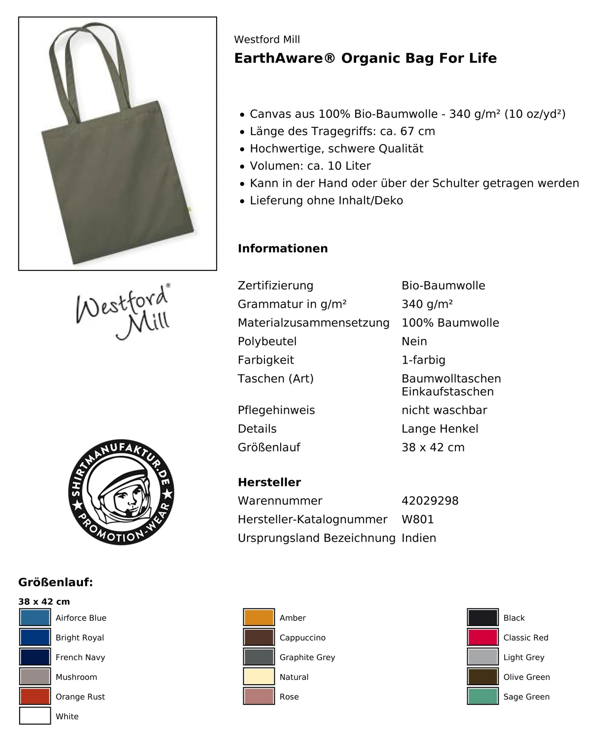 Westford Mill EarthAware Organic Bag For Life