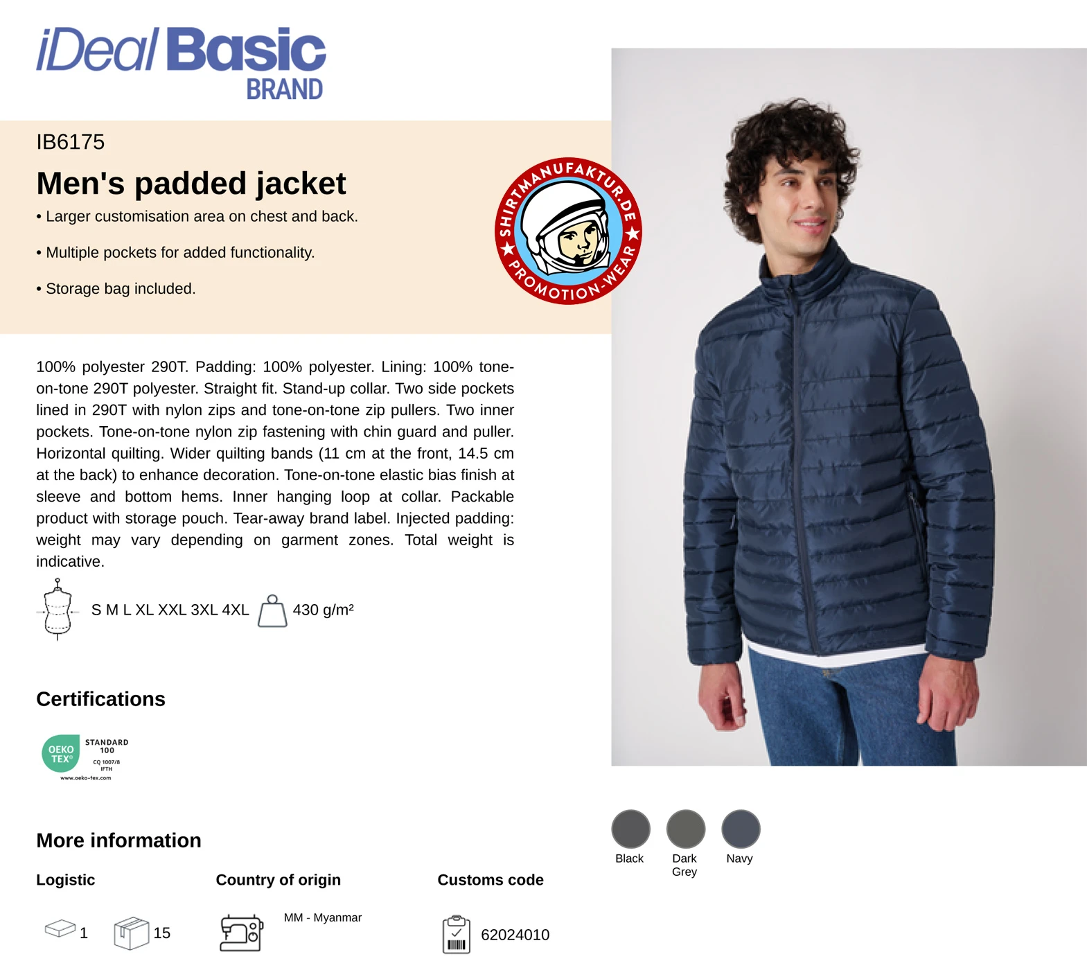 Ideal Basic Mens Padded Jacket