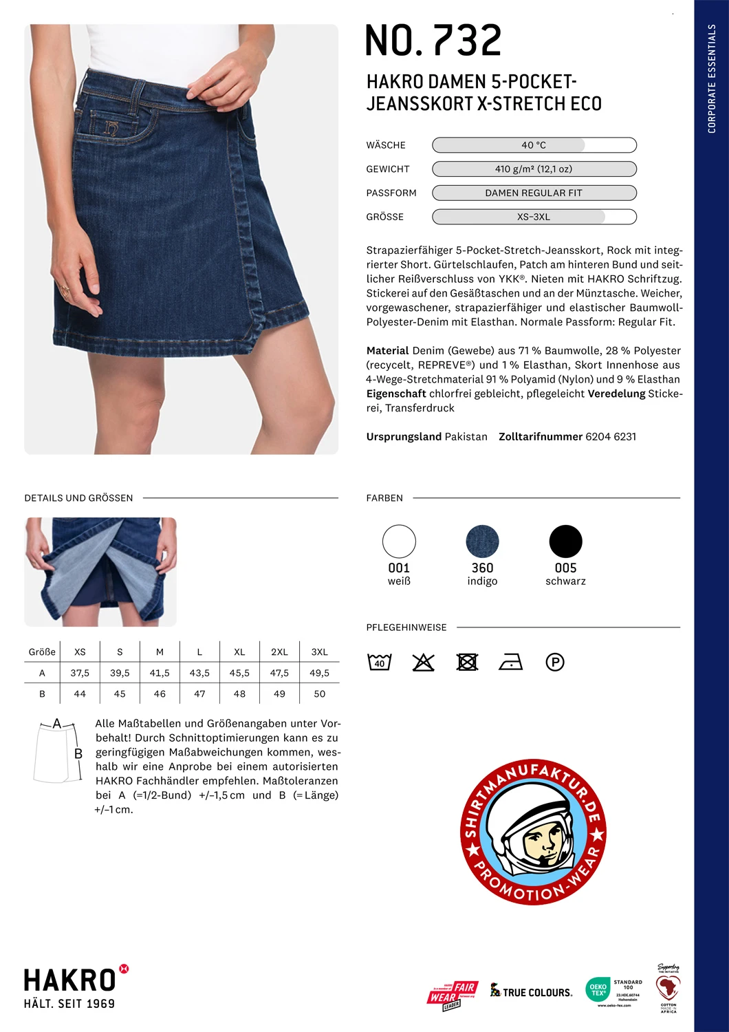 Hakro Ladies 5-Pocket-Jeansskort X-Stretch Eco Hakro Ladies 5-Pocket-Jeansskort X-Stretch Eco