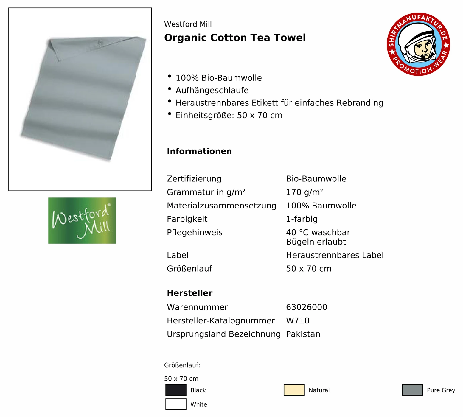 Westford Mill Organic Cotton Tea Towel