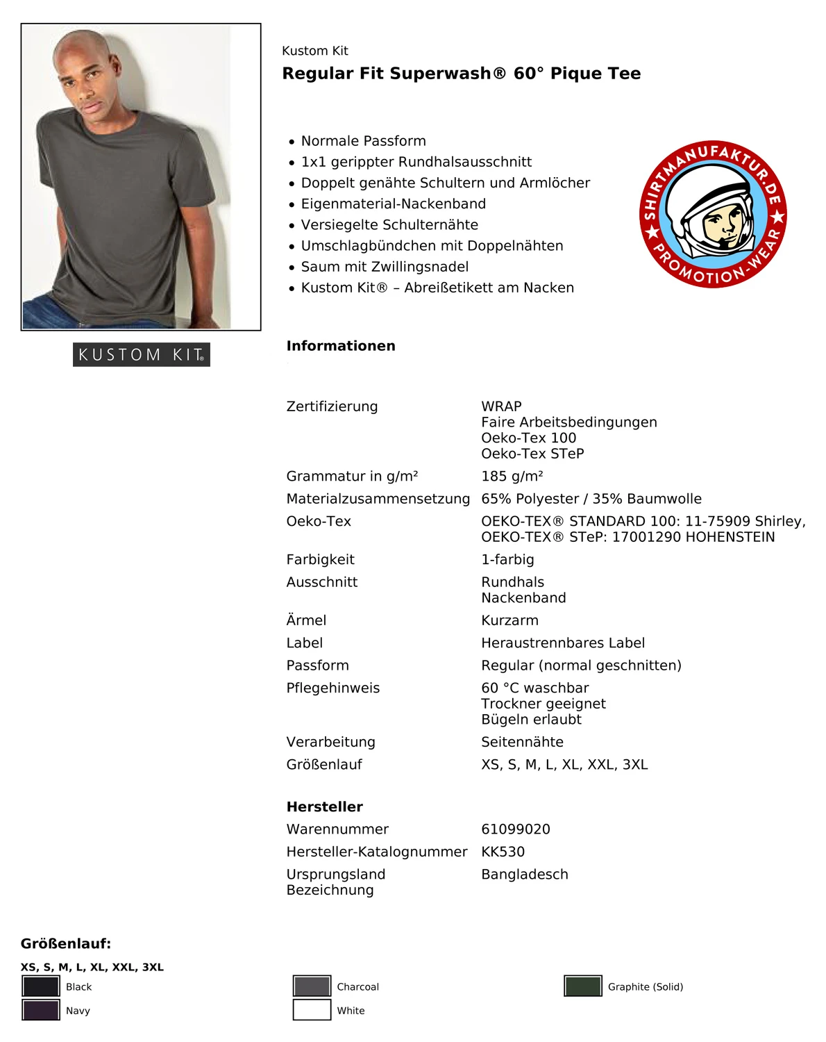 Kustom Kit Regular Fit Piqué Tee
