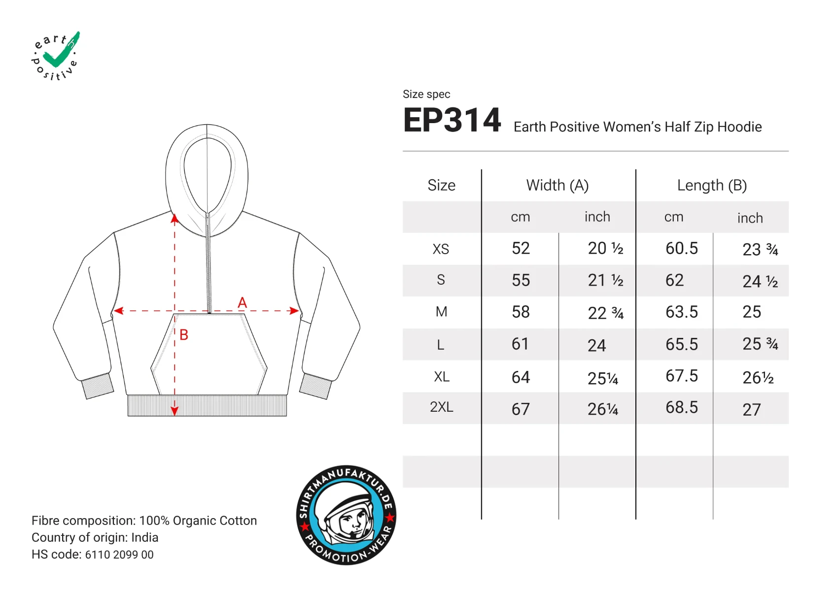 Earth Positive Womens Half-Zip Hoodie