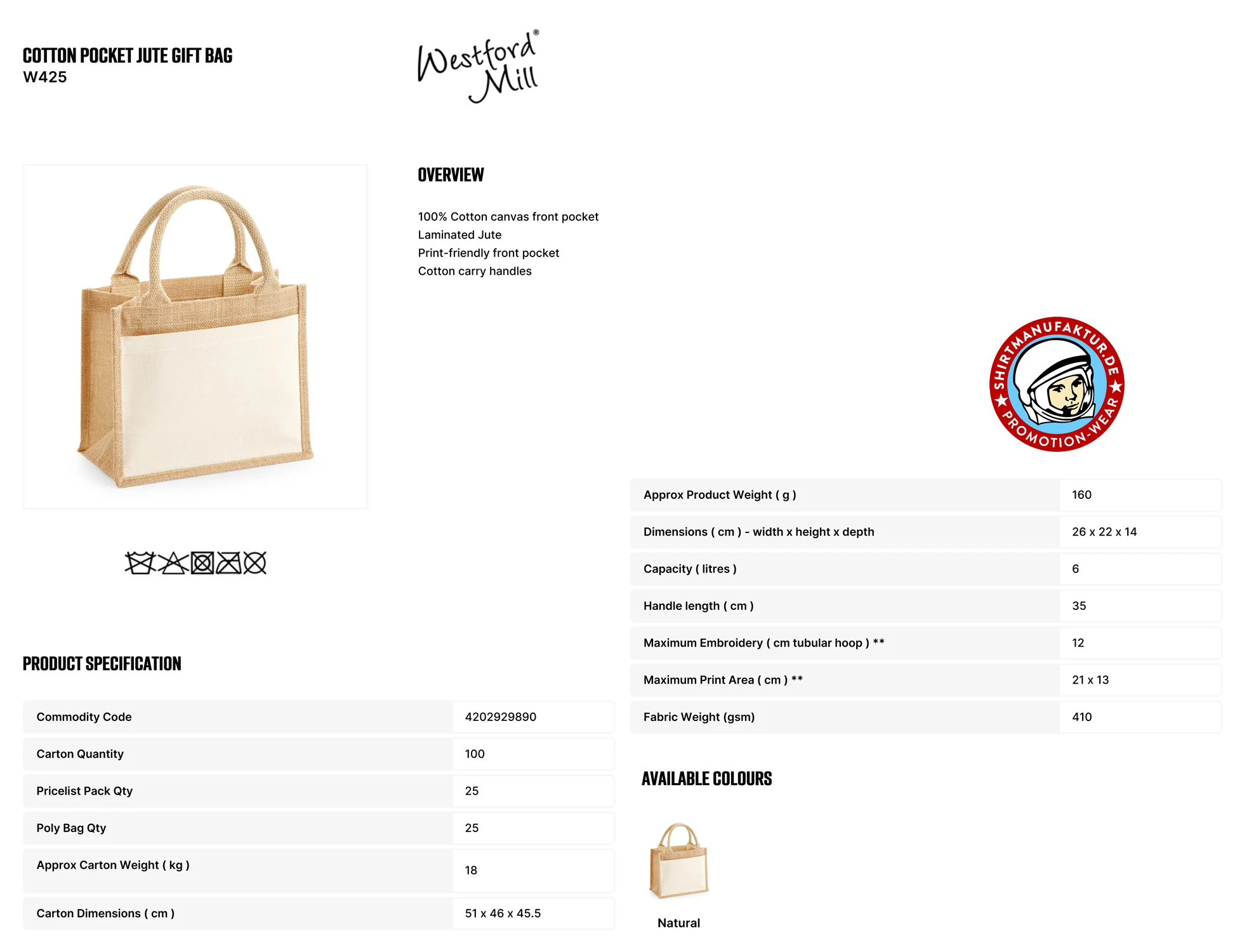 Westford Mill Cotton Pocket Jute Gift Bag