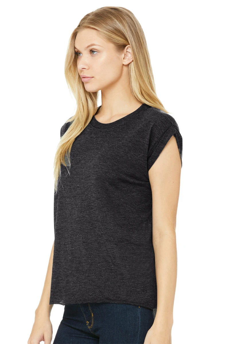 Bella Womens Flowy Muscle Tee With Rolled Cuff
