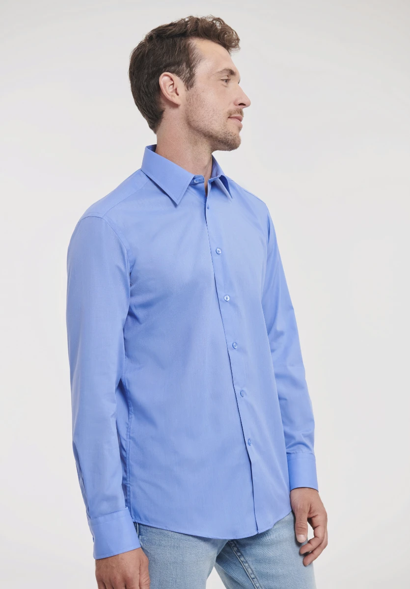 Russell Mens Poly-Cotton Tailored Longsleeve Poplin Shirt