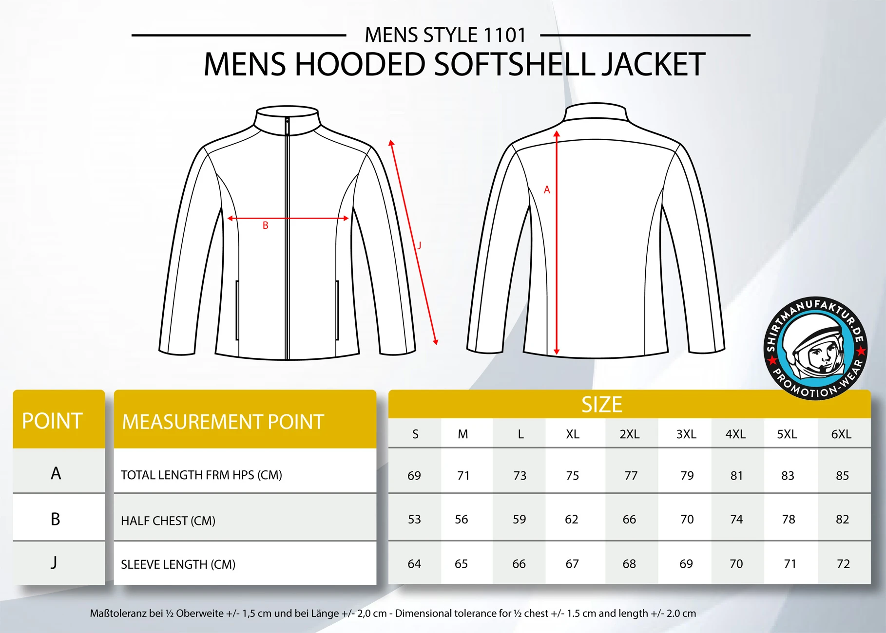 größentabelle HRM-softshelljacke 1101