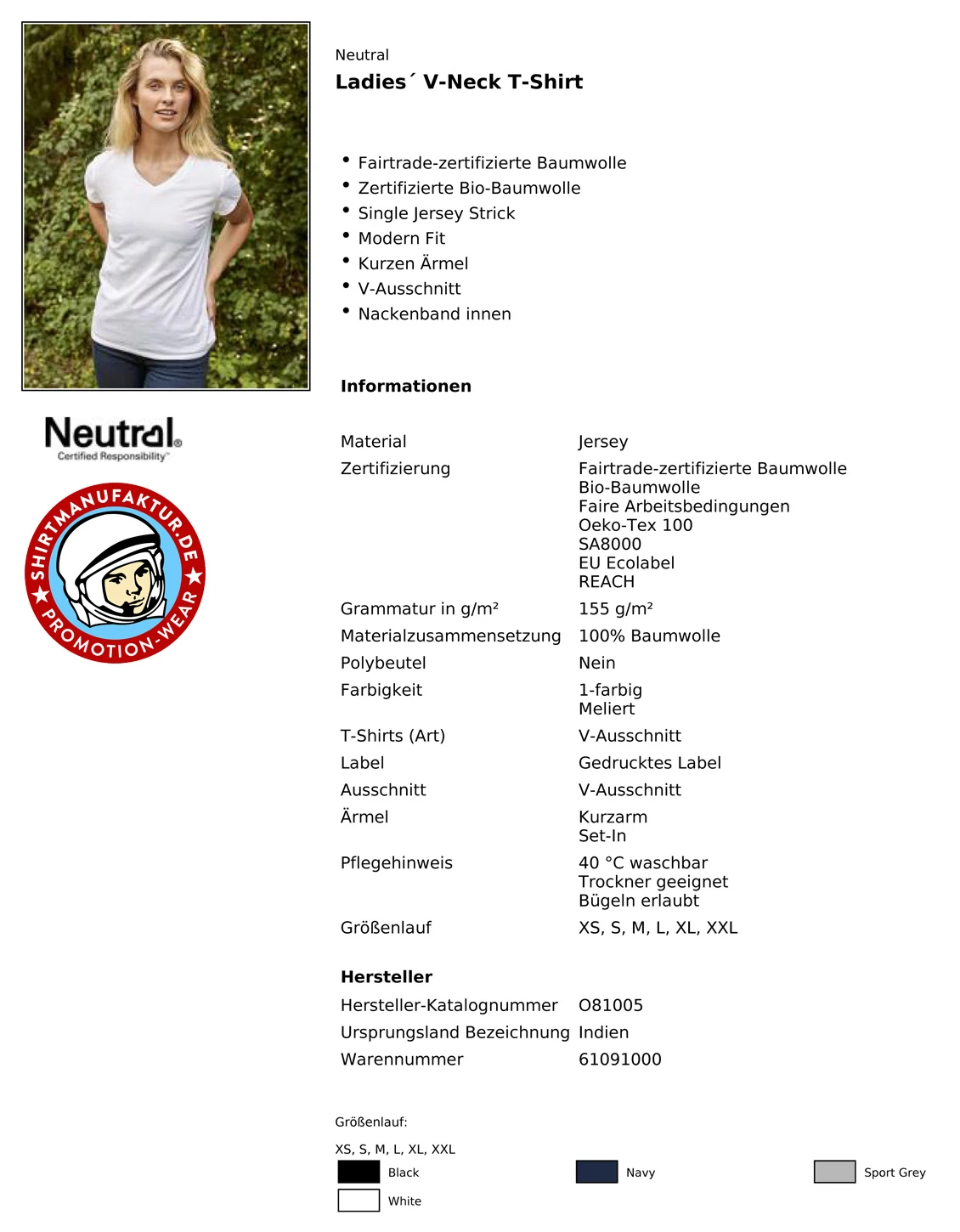 Neutral Ladies V-Neck T-Shirt