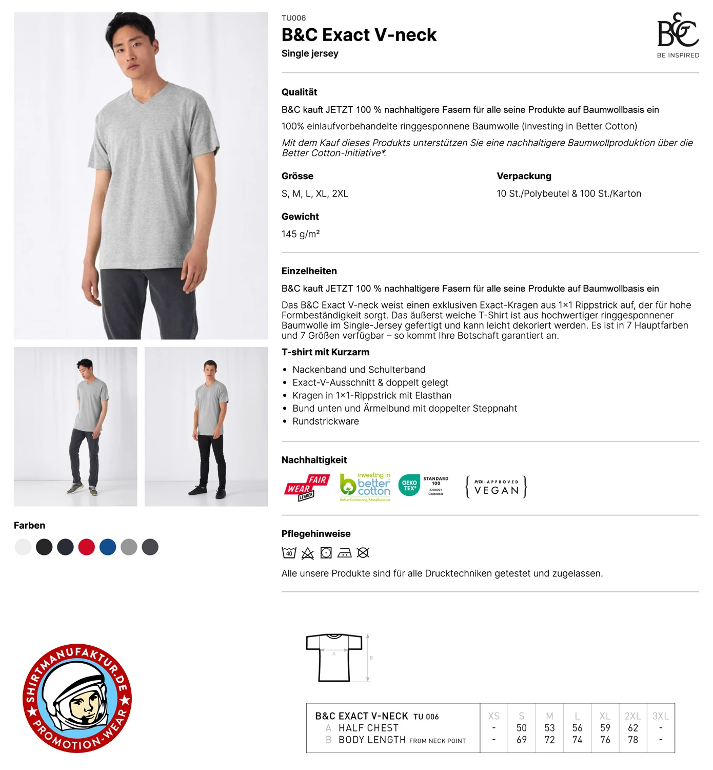 B&C T-Shirt Exact V-Neck