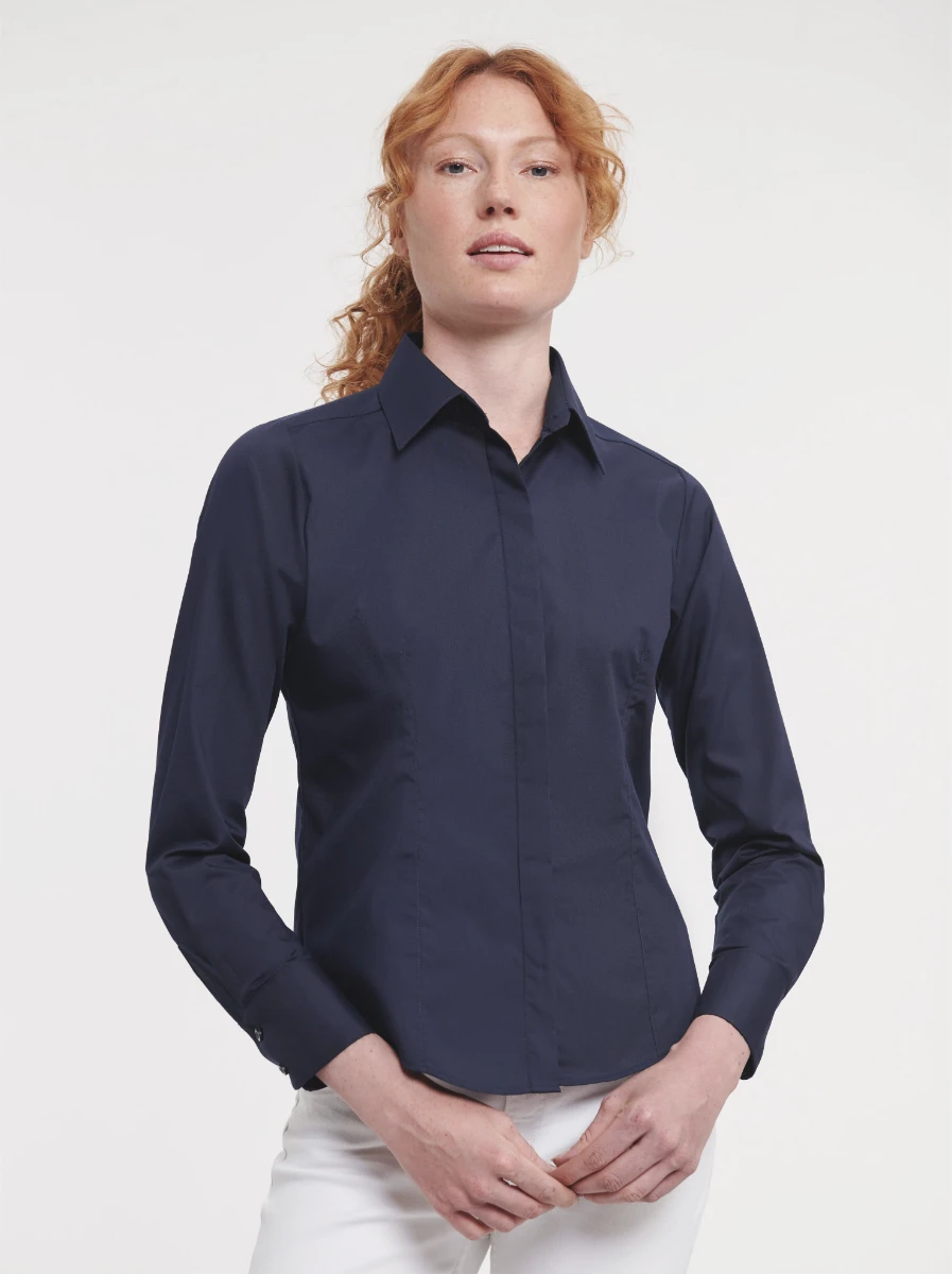 Russell Ladies Poly-Cotton Fitted Longsleeve Poplin Blouse
