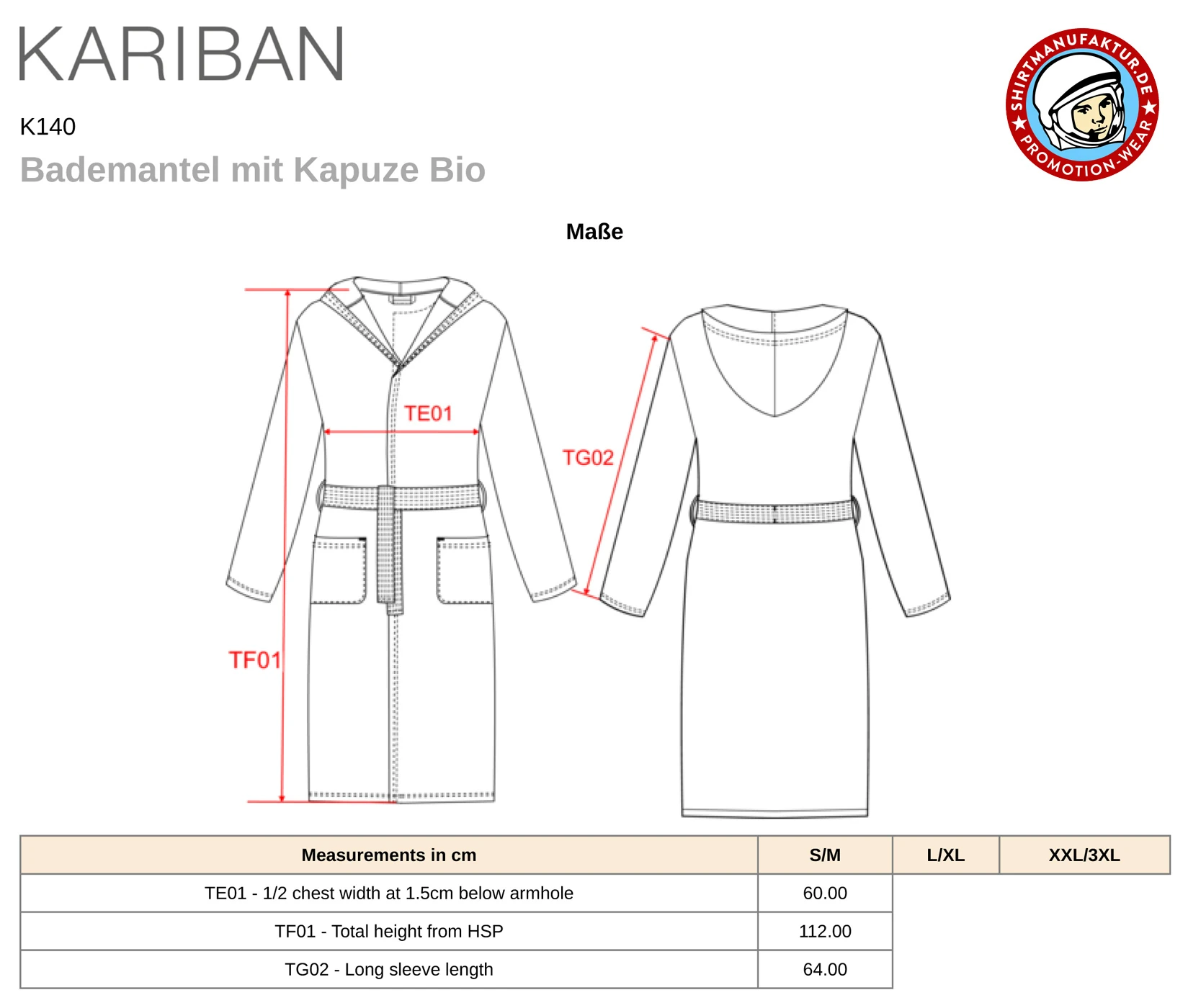 Kariban Bademantel mit Kapuze