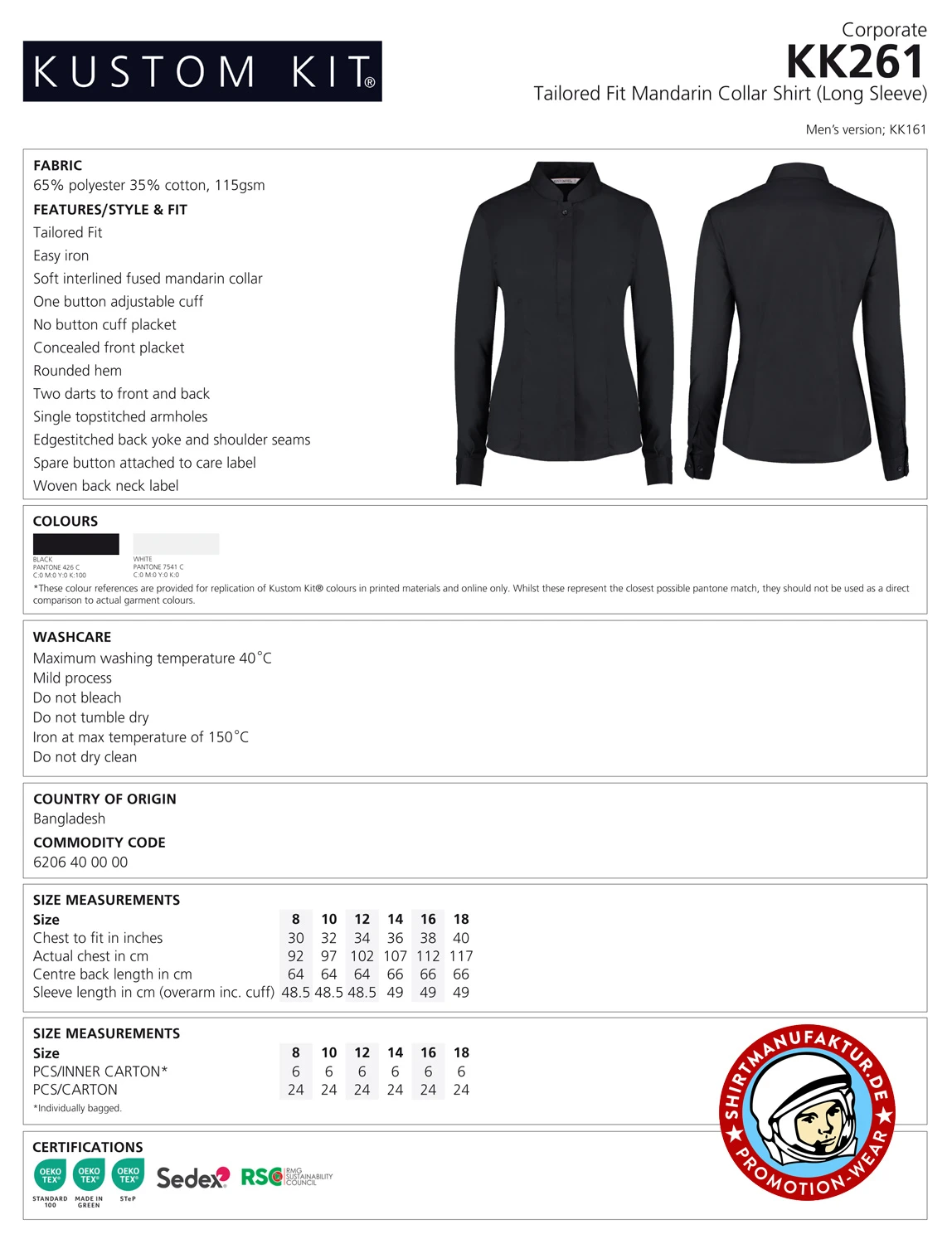 Kustom Kit Womens Mandarin Collar Blouse
