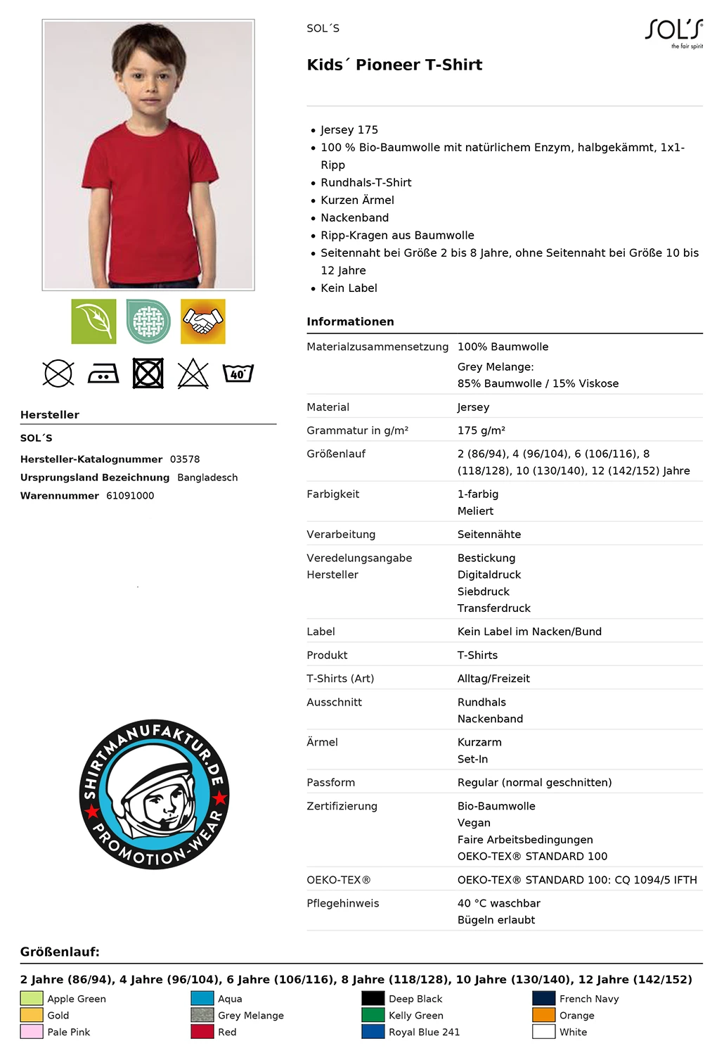Sol's Kids Pioneer T-Shirt Sol's Kids Pioneer T-Shirt