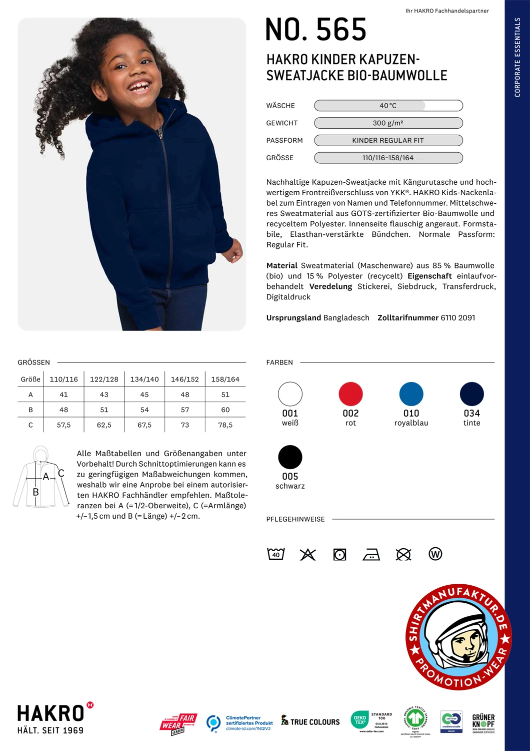 Hakro Kinder Kapuzen-Sweatjacke Bio-Baumwolle