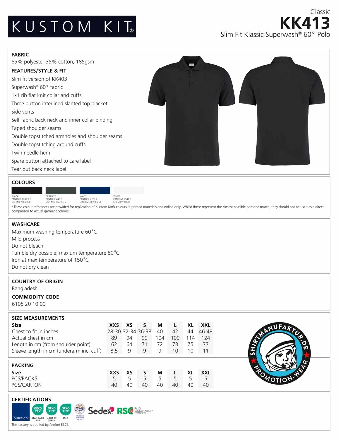 Kustom Kit Klassic Slim Fit Polo