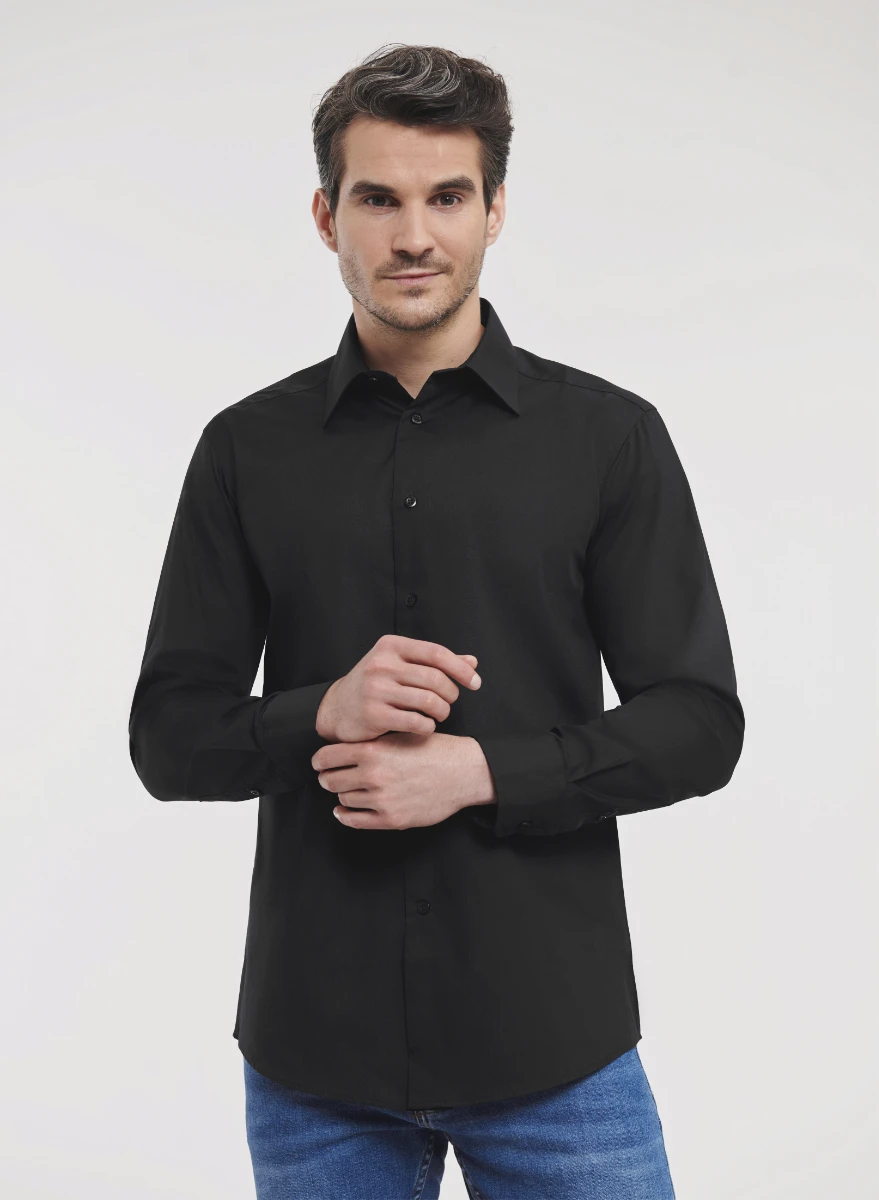 Russell Mens Poly-Cotton Tailored Longsleeve Poplin Shirt