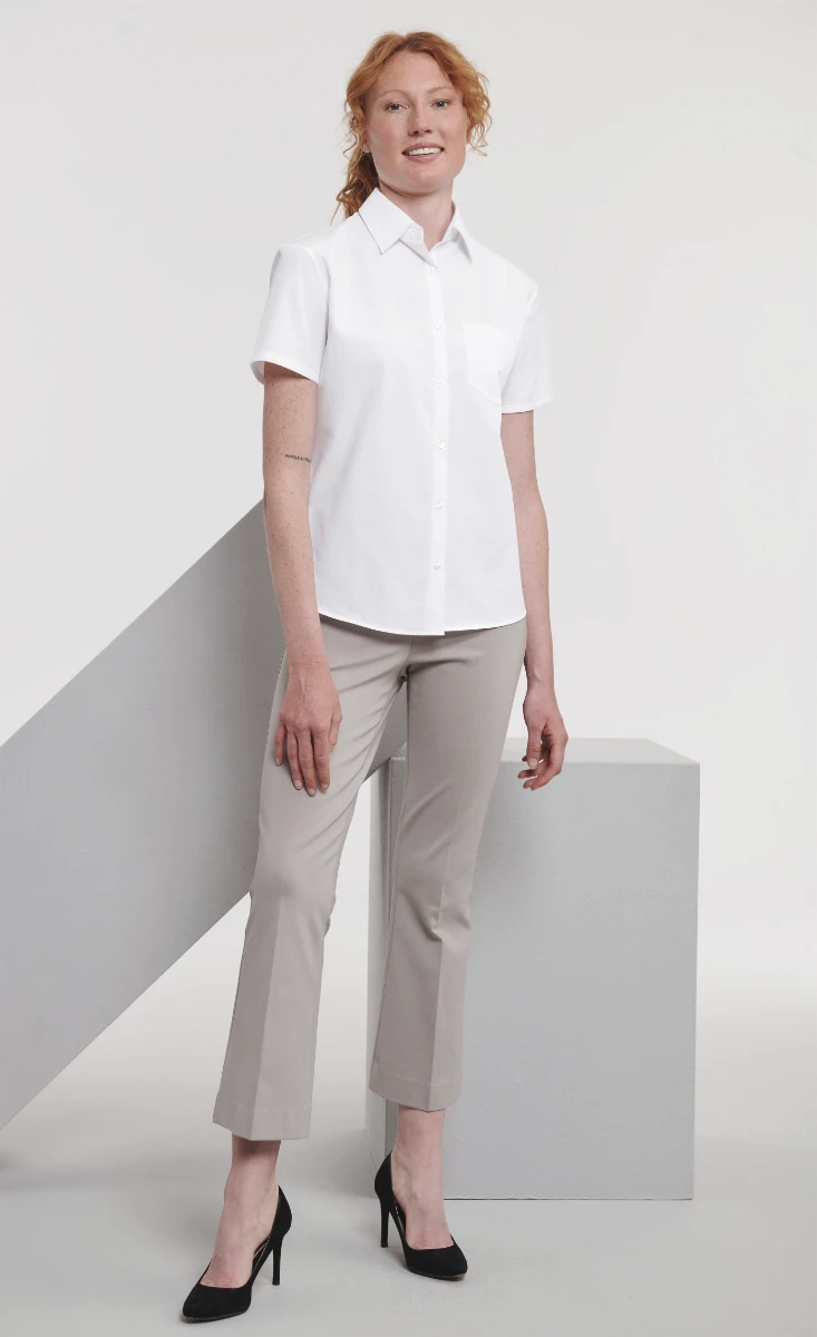 Russell Ladies Short Sleeve Poly-Cotton Poplin Blouse