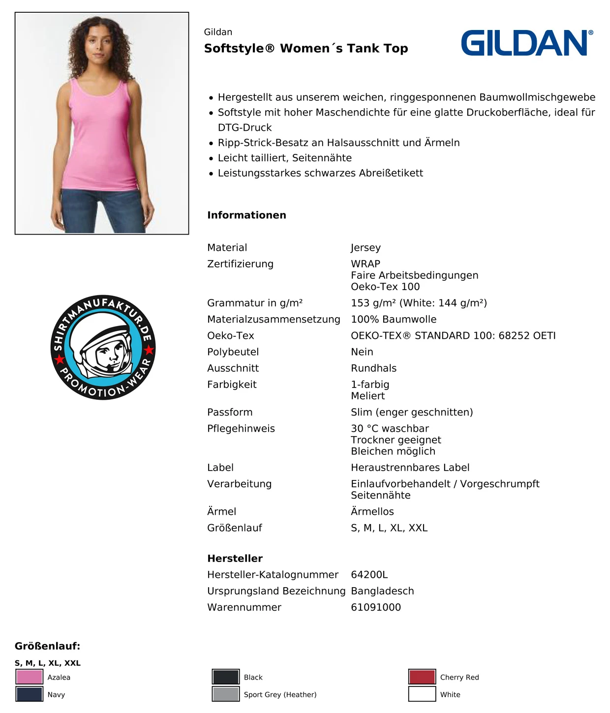 Gildan Womans Softstyle Tank Top 