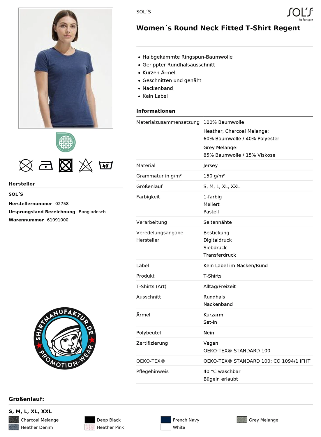 Sol's Womens Fitted Regent T-Shirt
