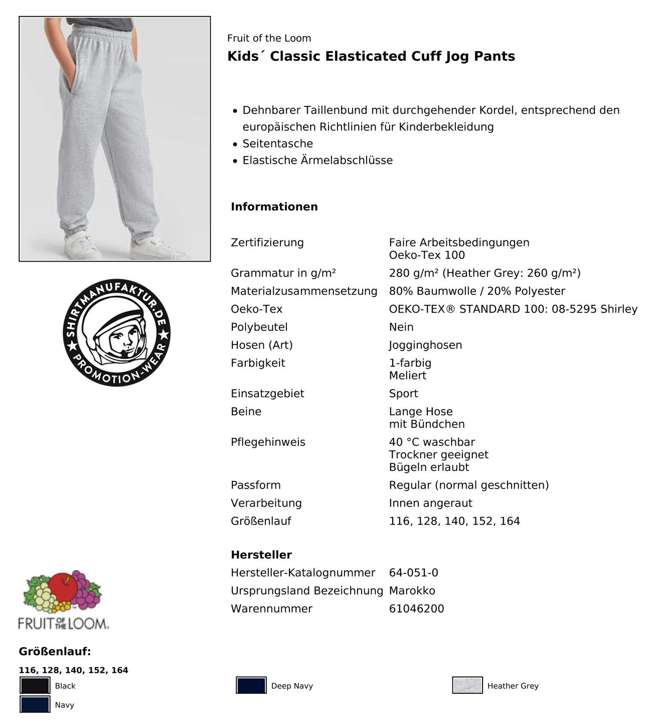Fruit of the Loom Kids Classic Elasticated Cuff Jog Pants