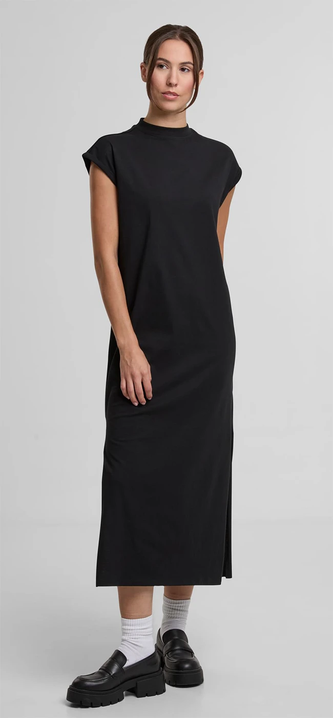 Build Your Brand Ladies Long Extended Shoulder Dress