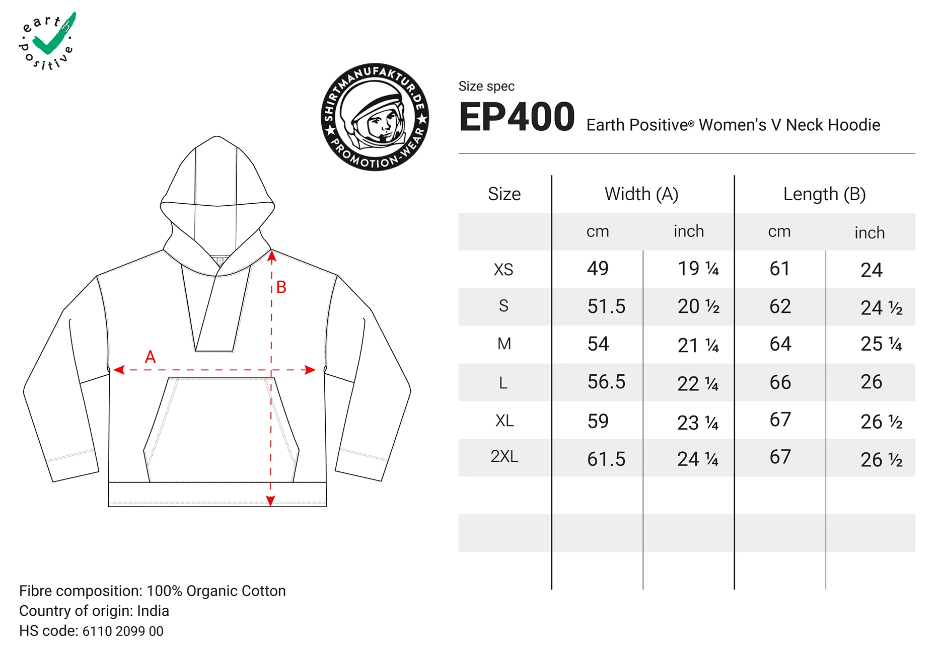 Earth Positive Womens V-Neck Hoodie