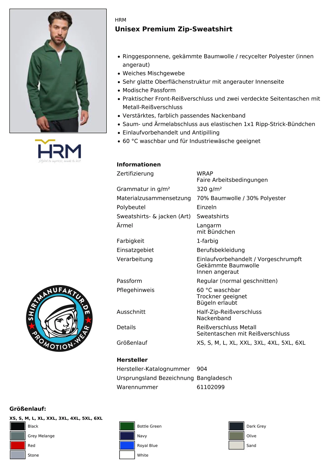 HRM Unisex Premium Zip-Sweatshirt