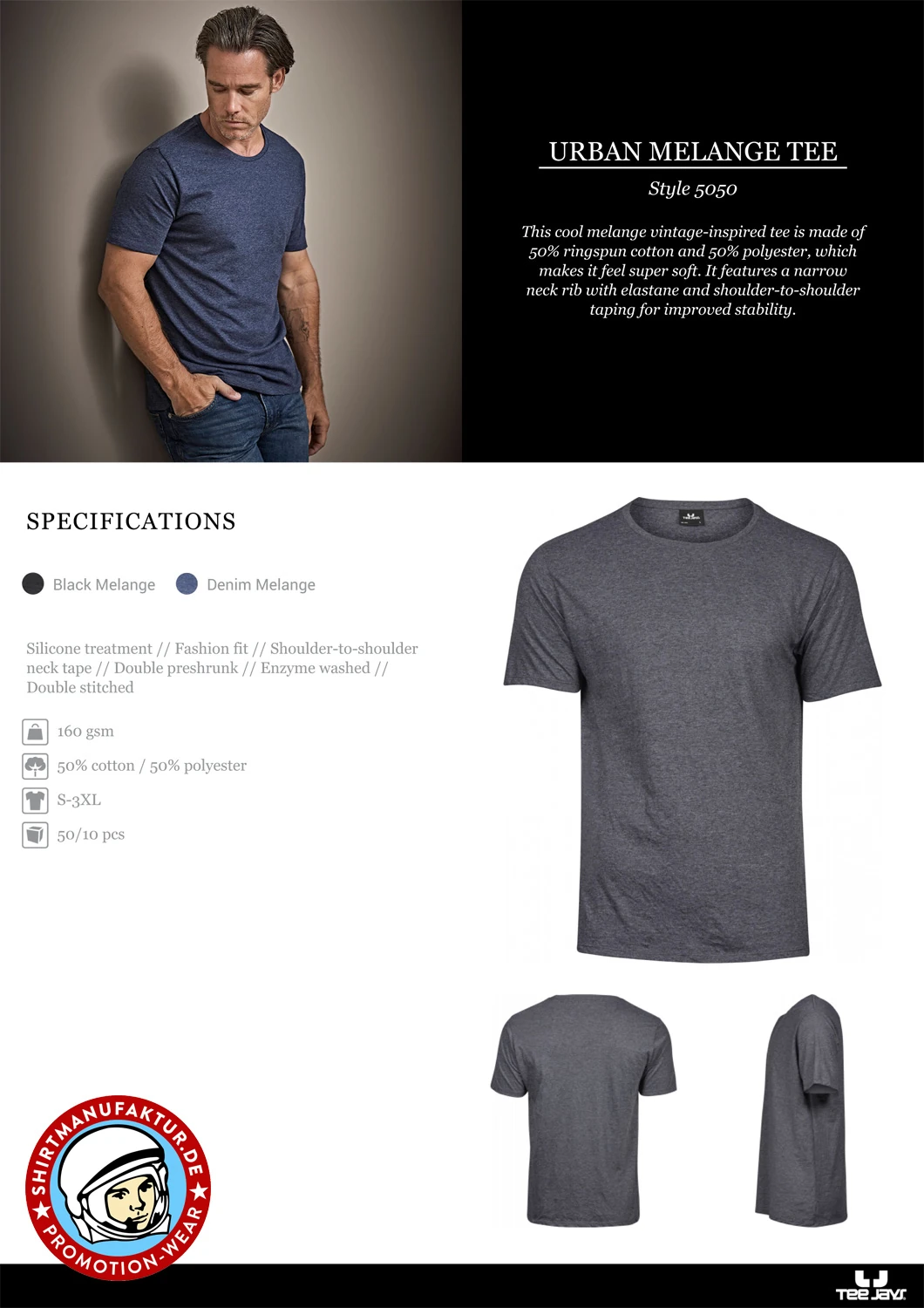 Tee Jays Mens Urban Melange Tee