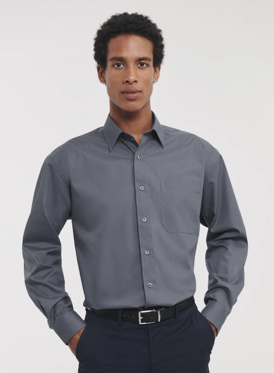Russell Mens Poly-Cotton Longsleeve Poplin Shirt Russell Mens Poly-Cotton Longsleeve Poplin Shirt