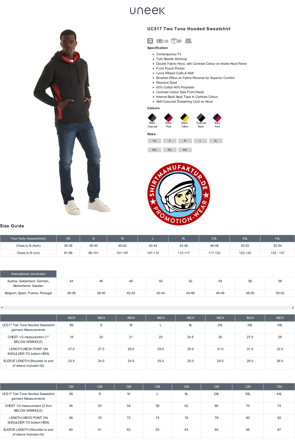 Uneek Two Tone Hooded Sweatshirt
