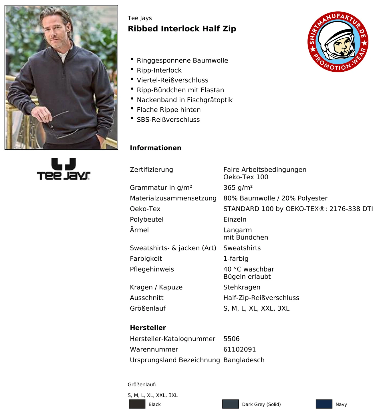 Tee Jays Ribbed Interlock Half Zip