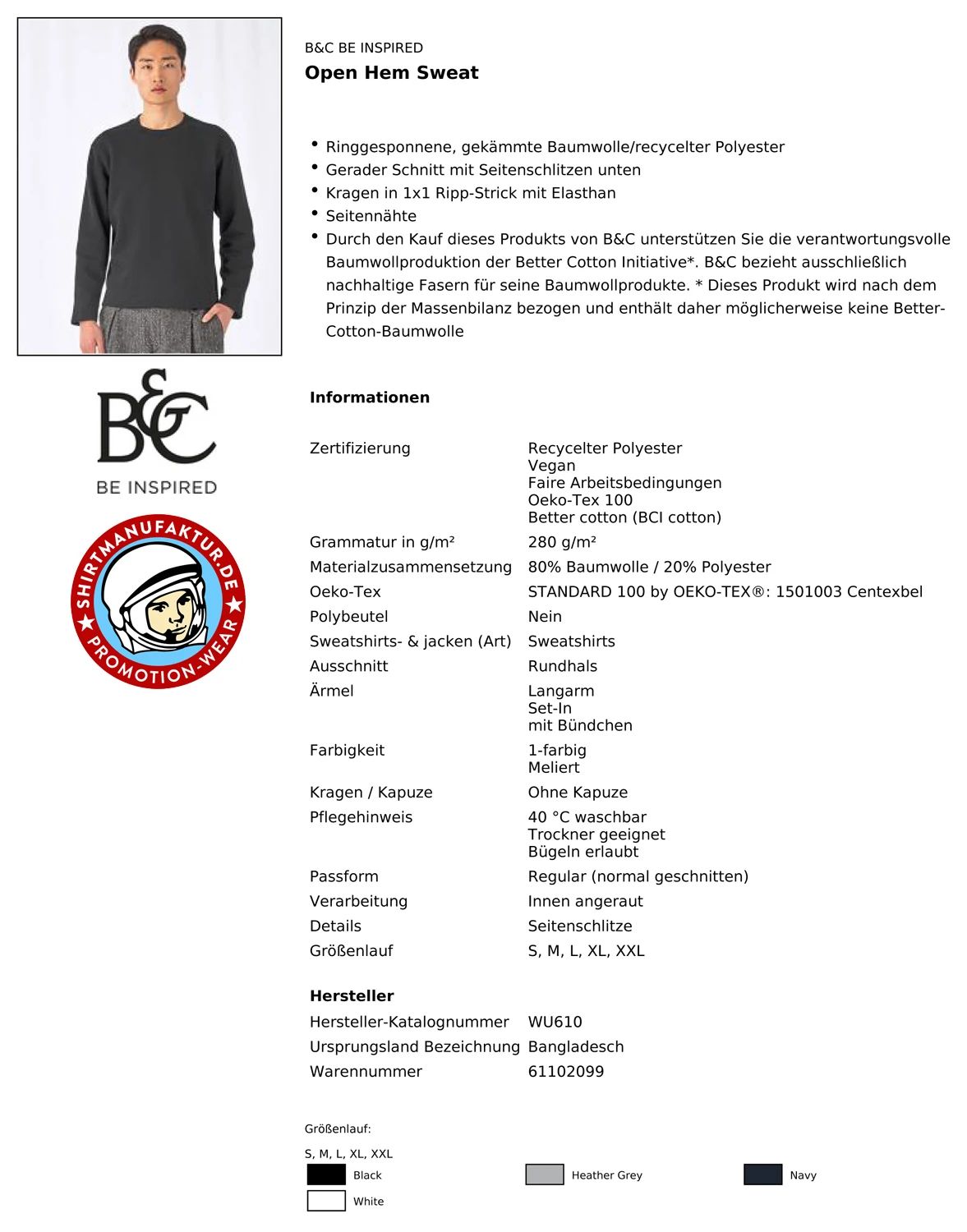 B&C Open Hem Sweat