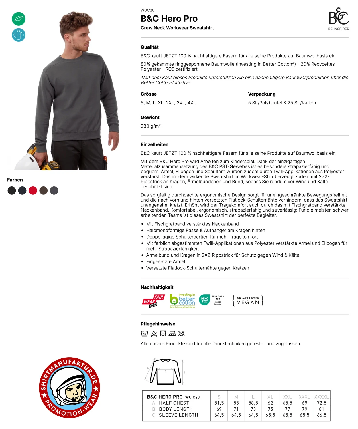 B&C Unisex Pro Hero Sweat