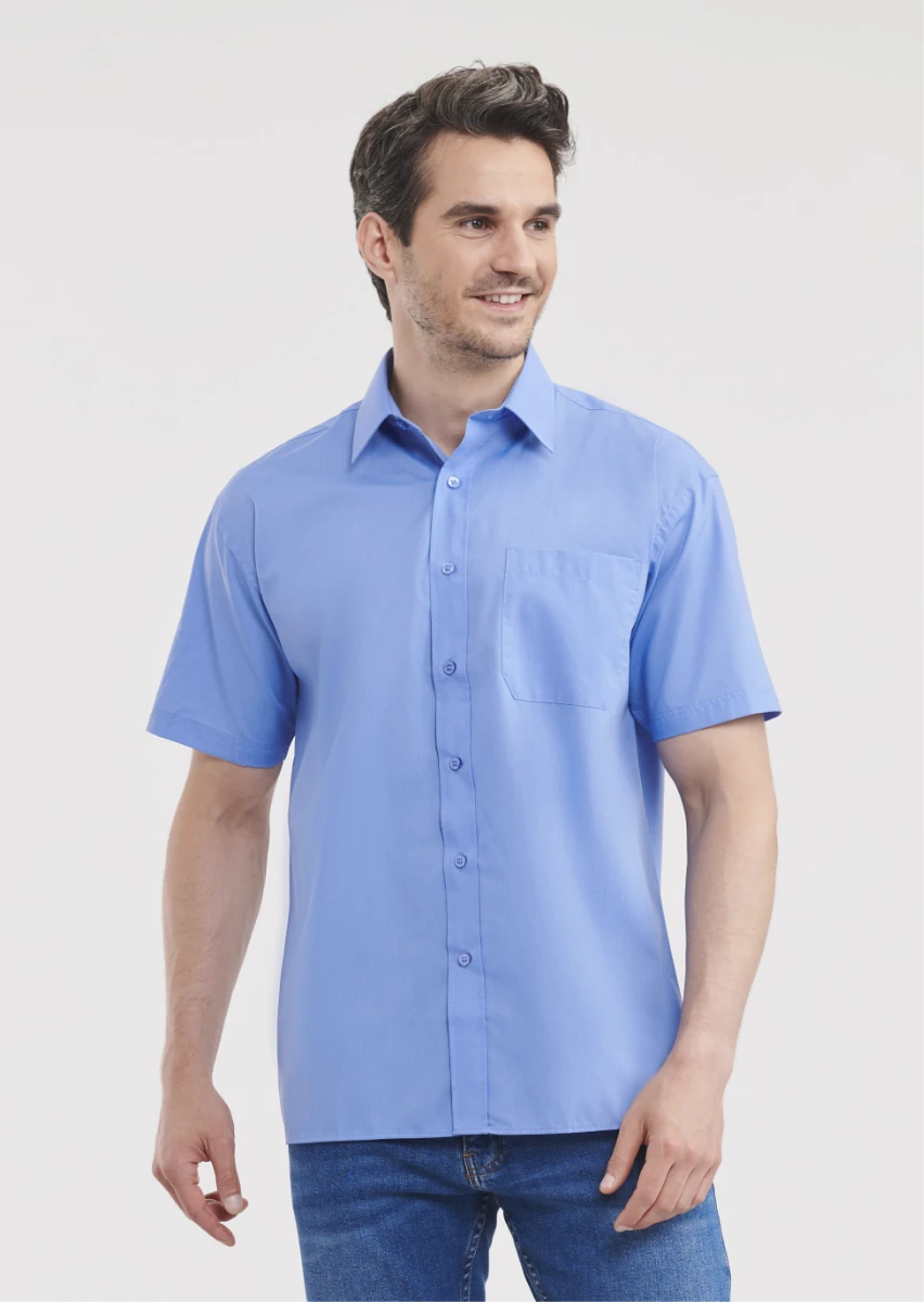 Russell Mens Short Sleeve Poly-Cotton Poplin Shirt