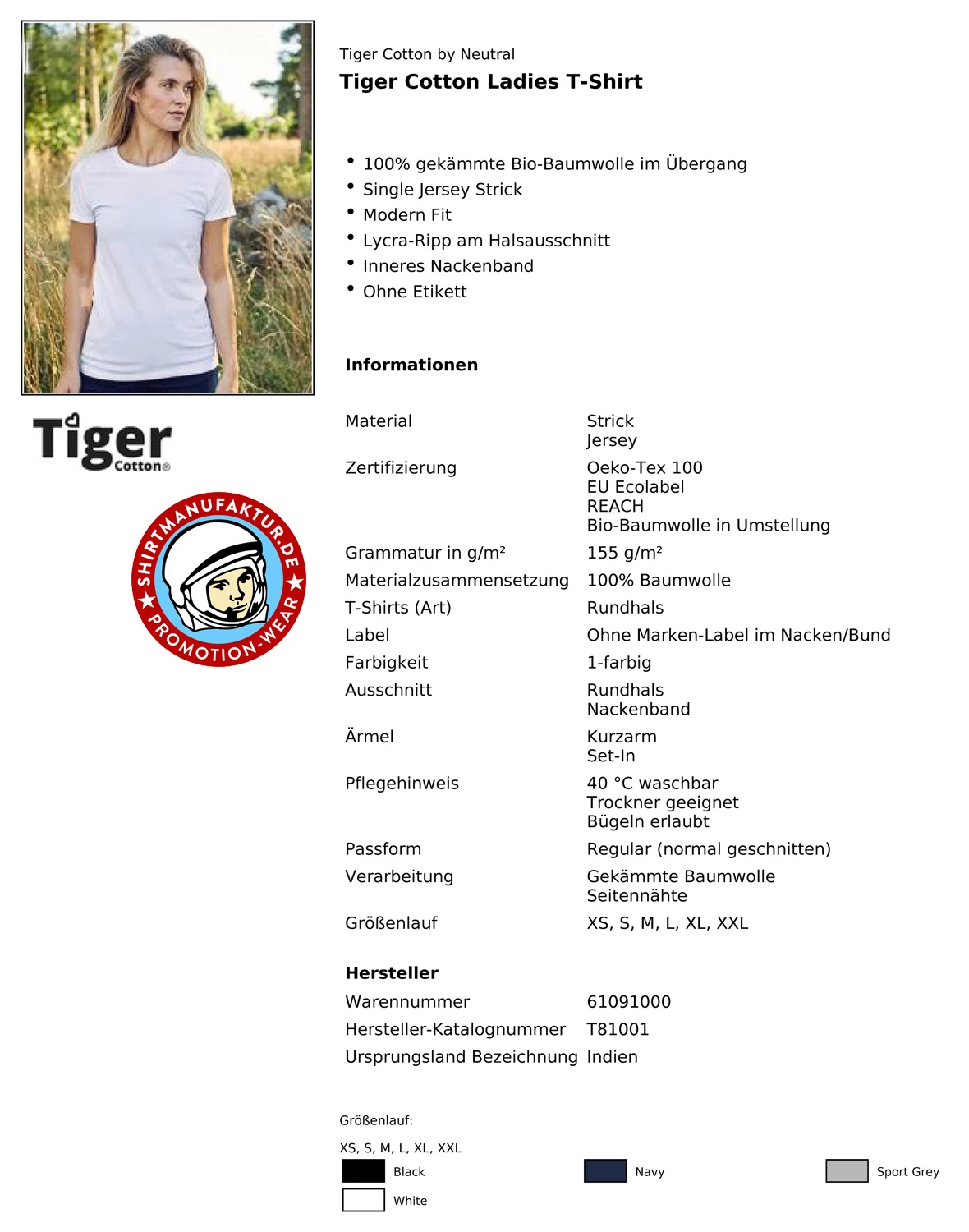 Neutral Ladies Tiger Cotton T-Shirt
